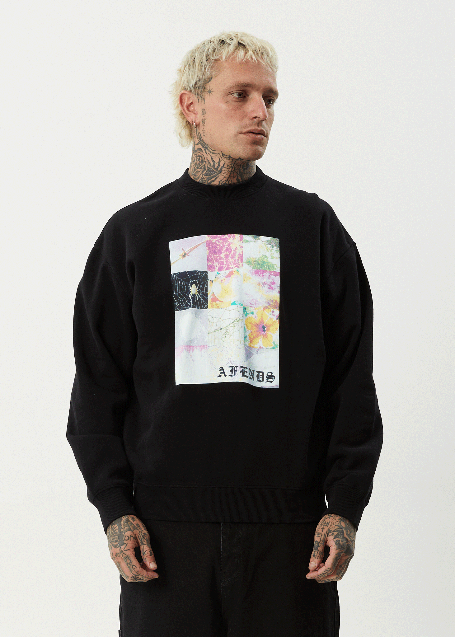 AFENDS Mens Sadworld - Crew Neck Jumper - Black