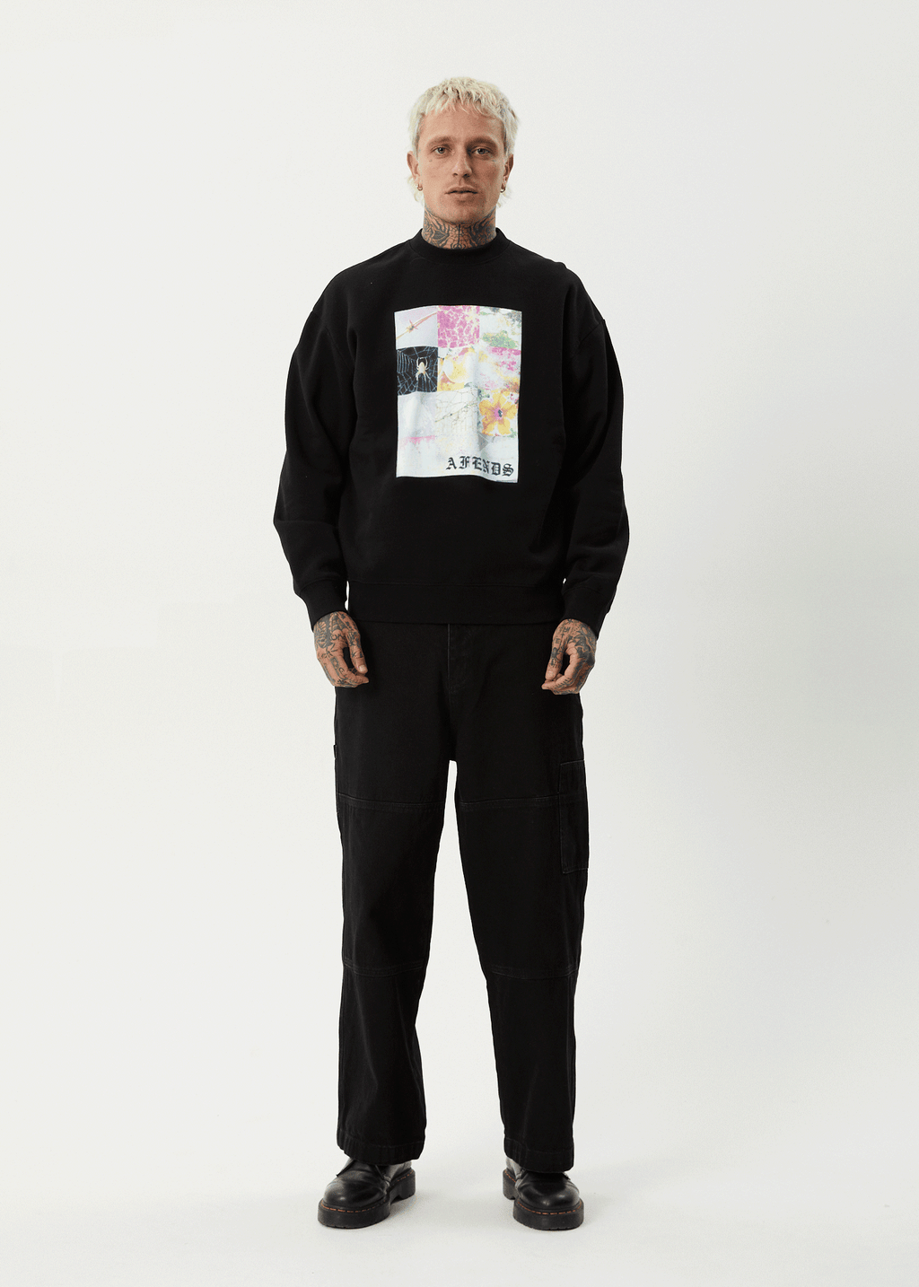 AFENDS Mens Sadworld - Crew Neck Jumper - Black