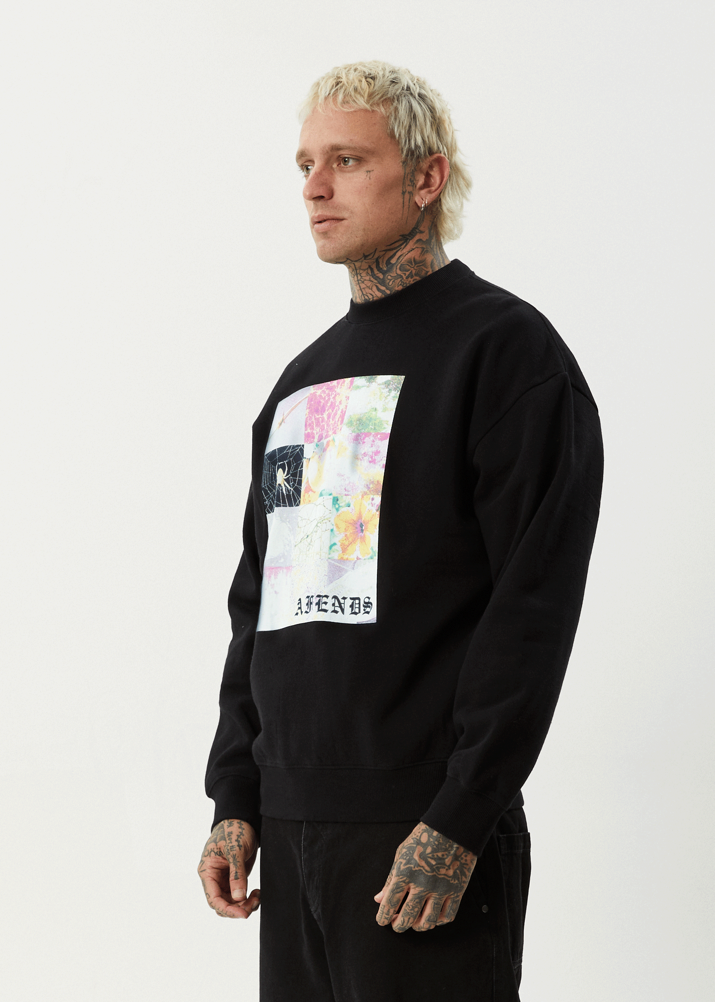 AFENDS Mens Sadworld - Crew Neck Jumper - Black