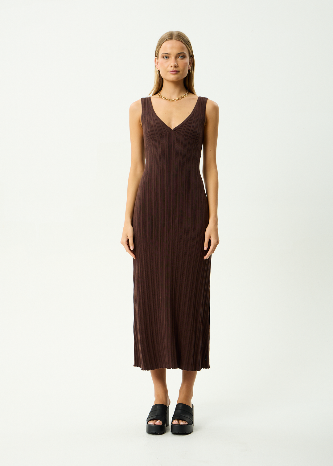AFENDS Womens Iris - Recycled Knit Midi Dress - Coffee