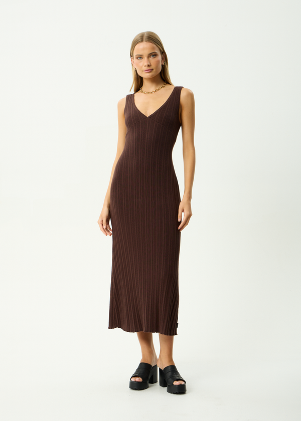 AFENDS Womens Iris - Recycled Knit Midi Dress - Coffee