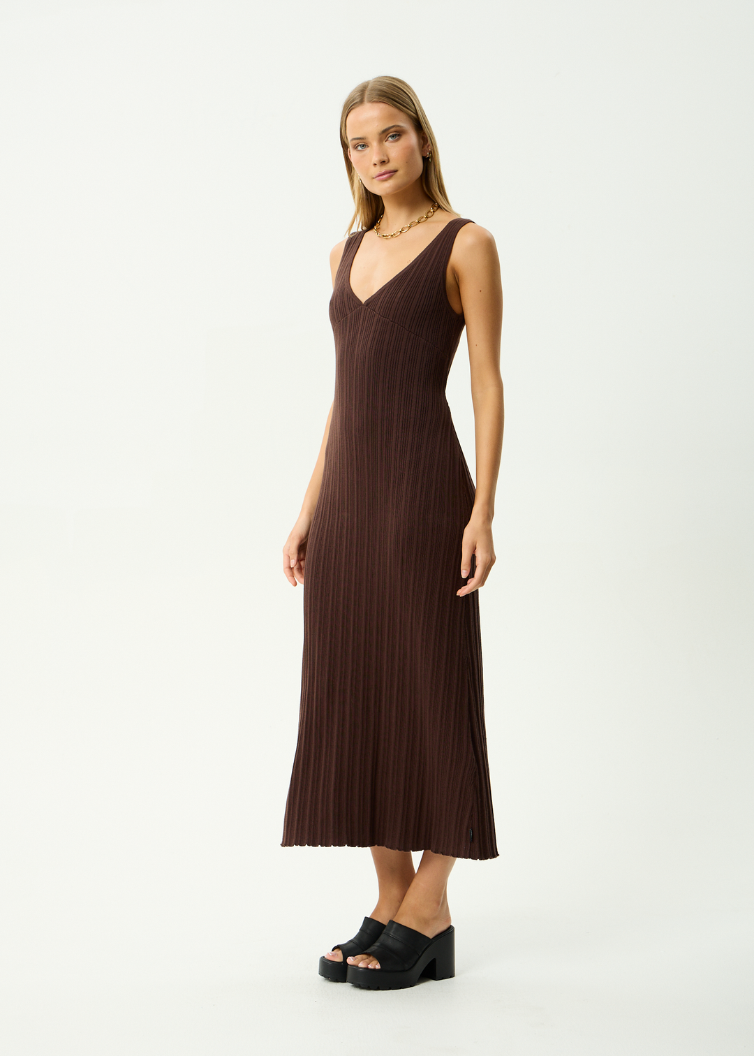 AFENDS Womens Iris - Recycled Knit Midi Dress - Coffee