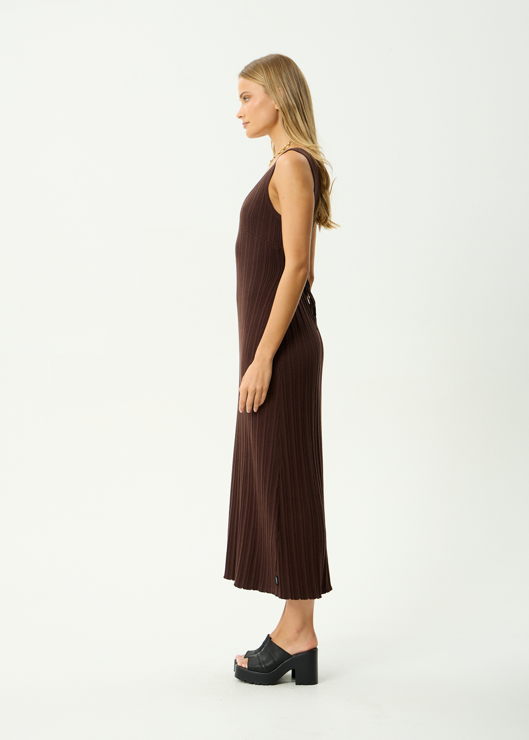 AFENDS Womens Iris - Recycled Knit Midi Dress - Coffee