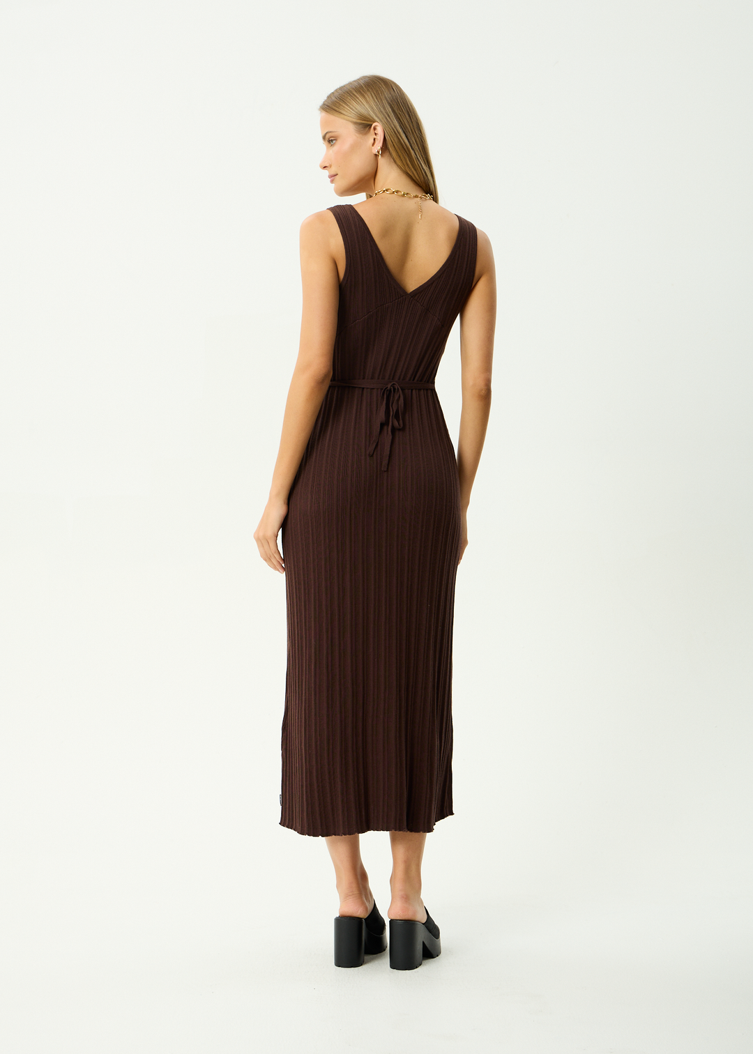 AFENDS Womens Iris - Recycled Knit Midi Dress - Coffee