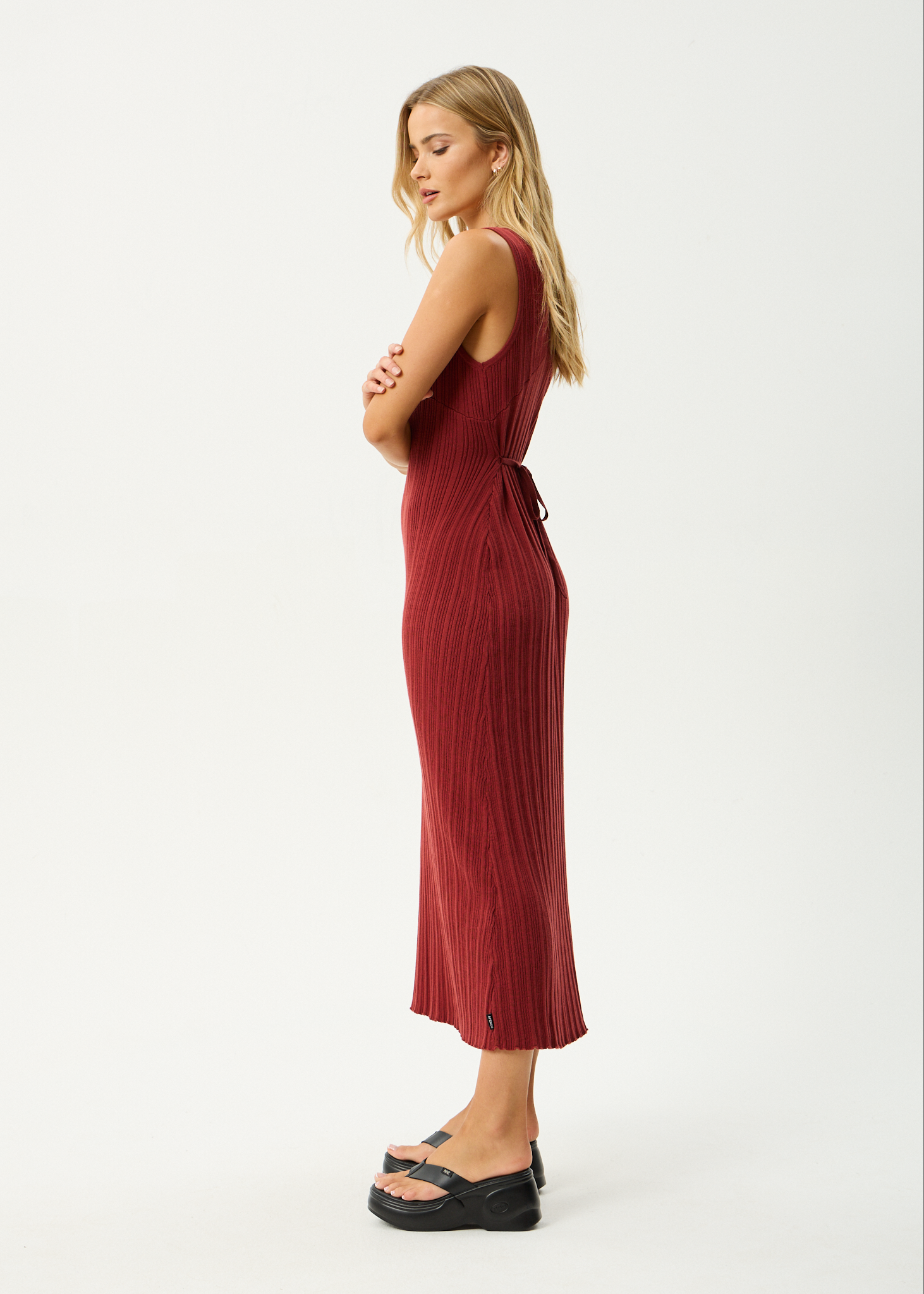 AFENDS Womens Iris - Knit Midi Dress - Red Rum