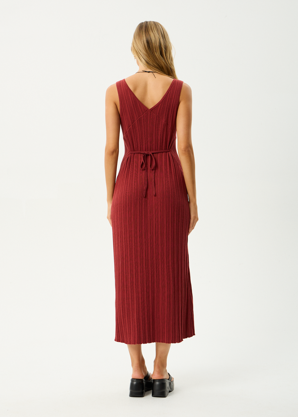 AFENDS Womens Iris - Knit Midi Dress - Red Rum