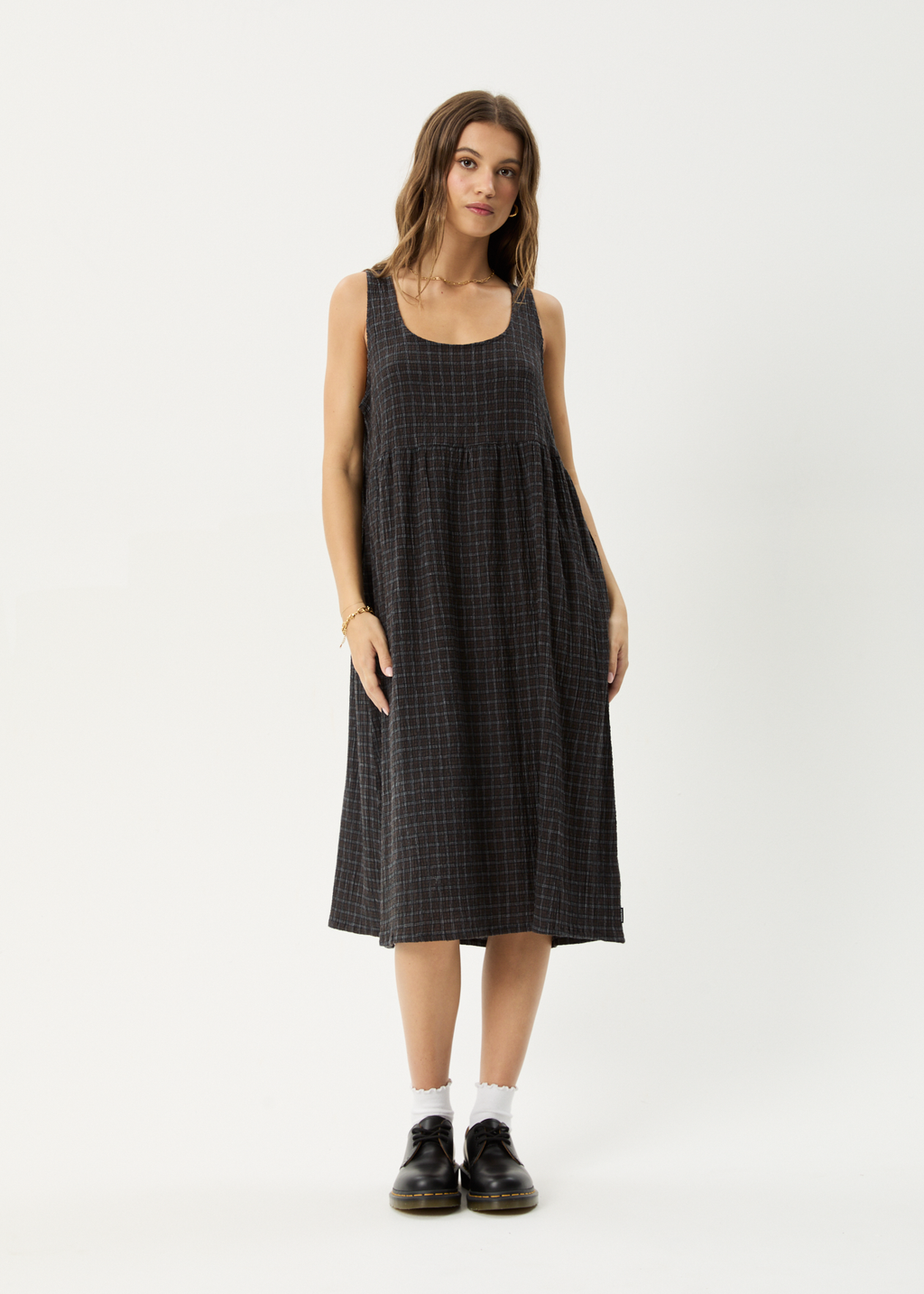 AFENDS Womens Dusk - Seersucker Check Midi Dress - Black Check
