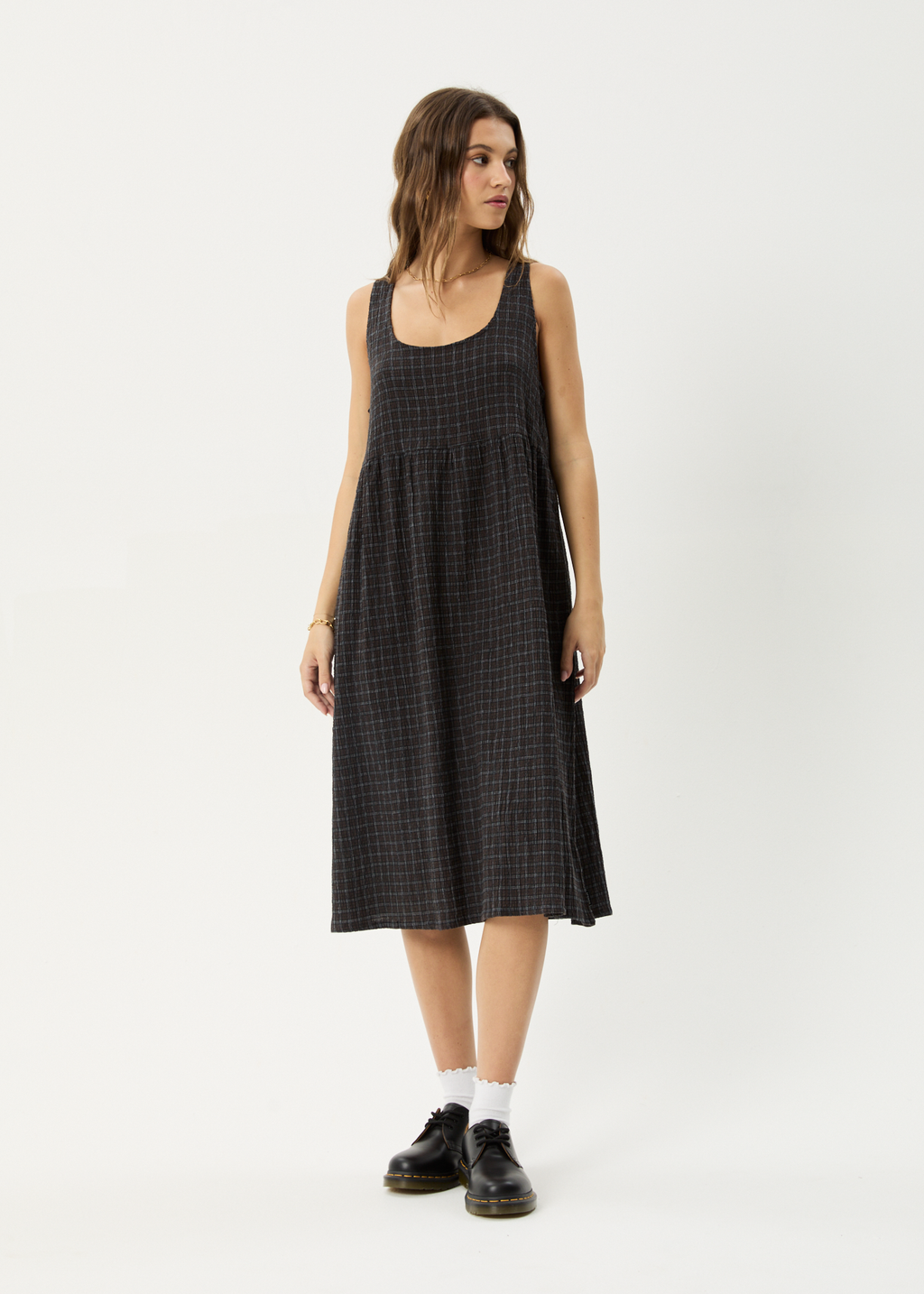 AFENDS Womens Dusk - Seersucker Check Midi Dress - Black Check