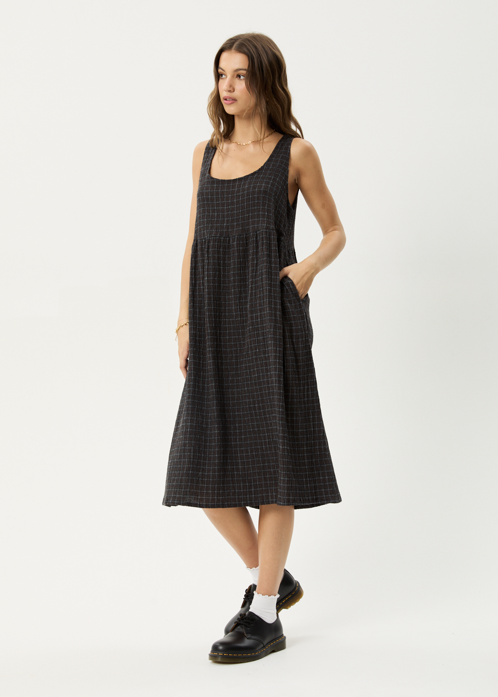 AFENDS Womens Dusk - Seersucker Check Midi Dress - Black Check