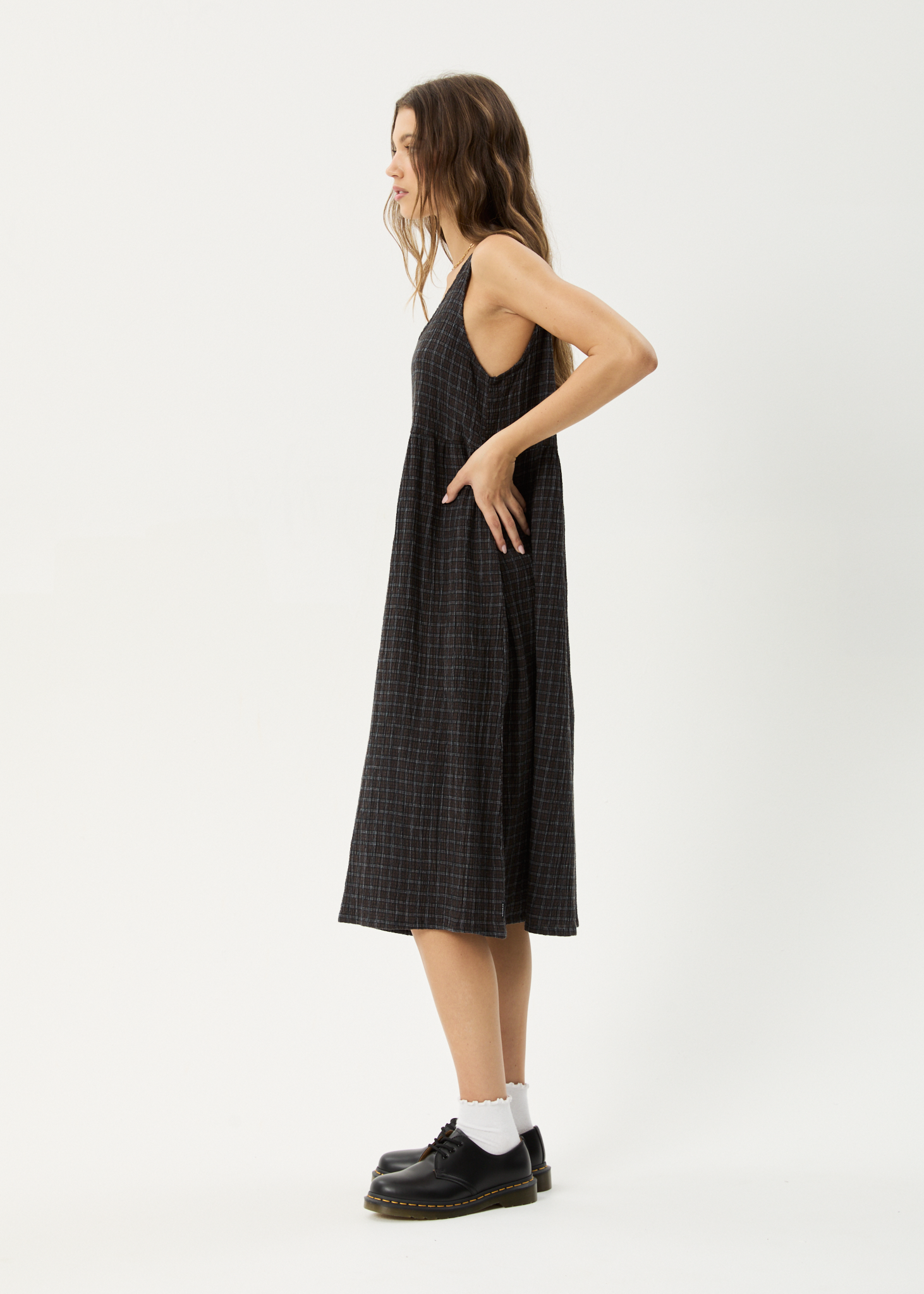 AFENDS Womens Dusk - Seersucker Check Midi Dress - Black Check