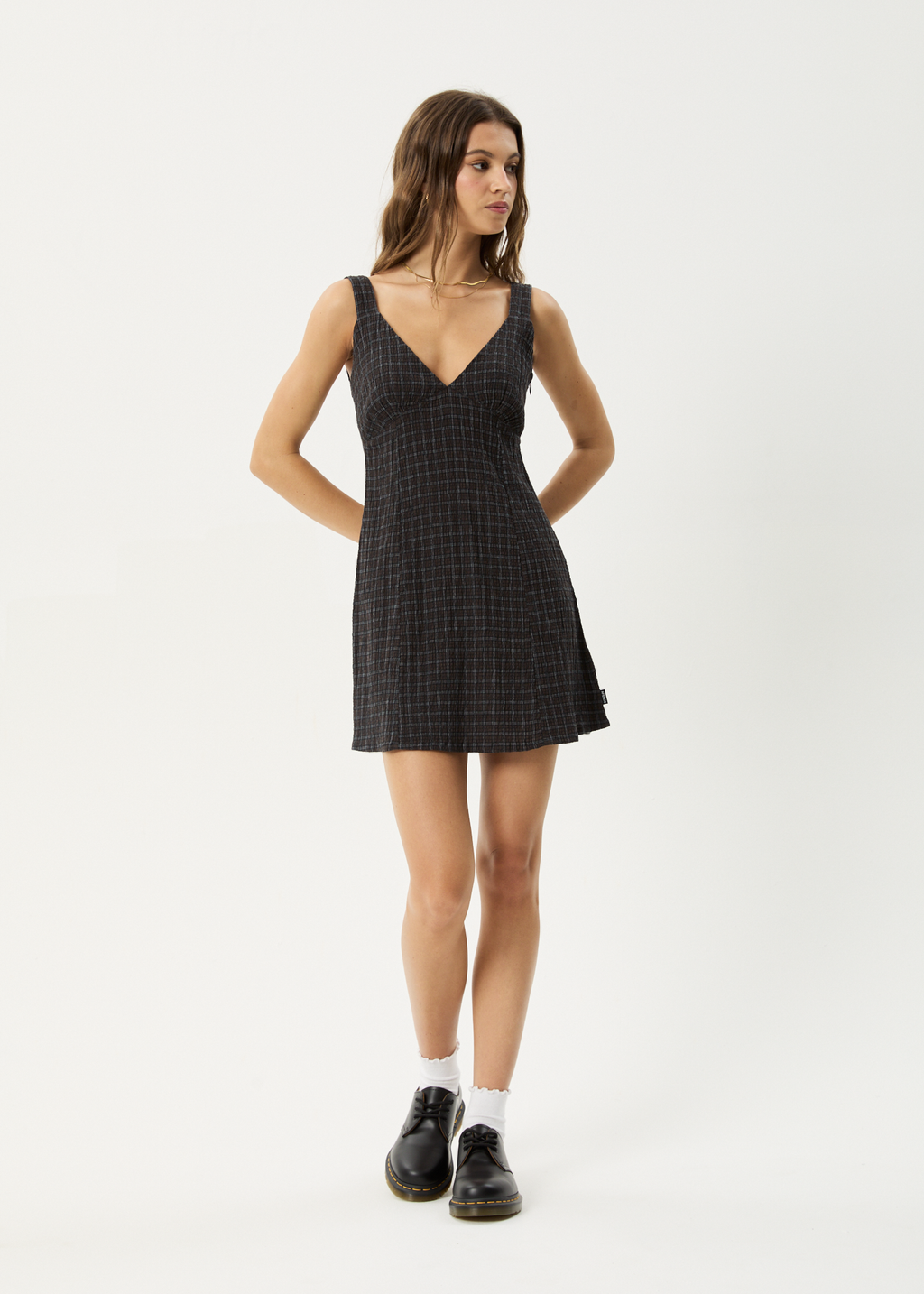AFENDS Womens Dusk - Seersucker Check Mini Dress - Black Check