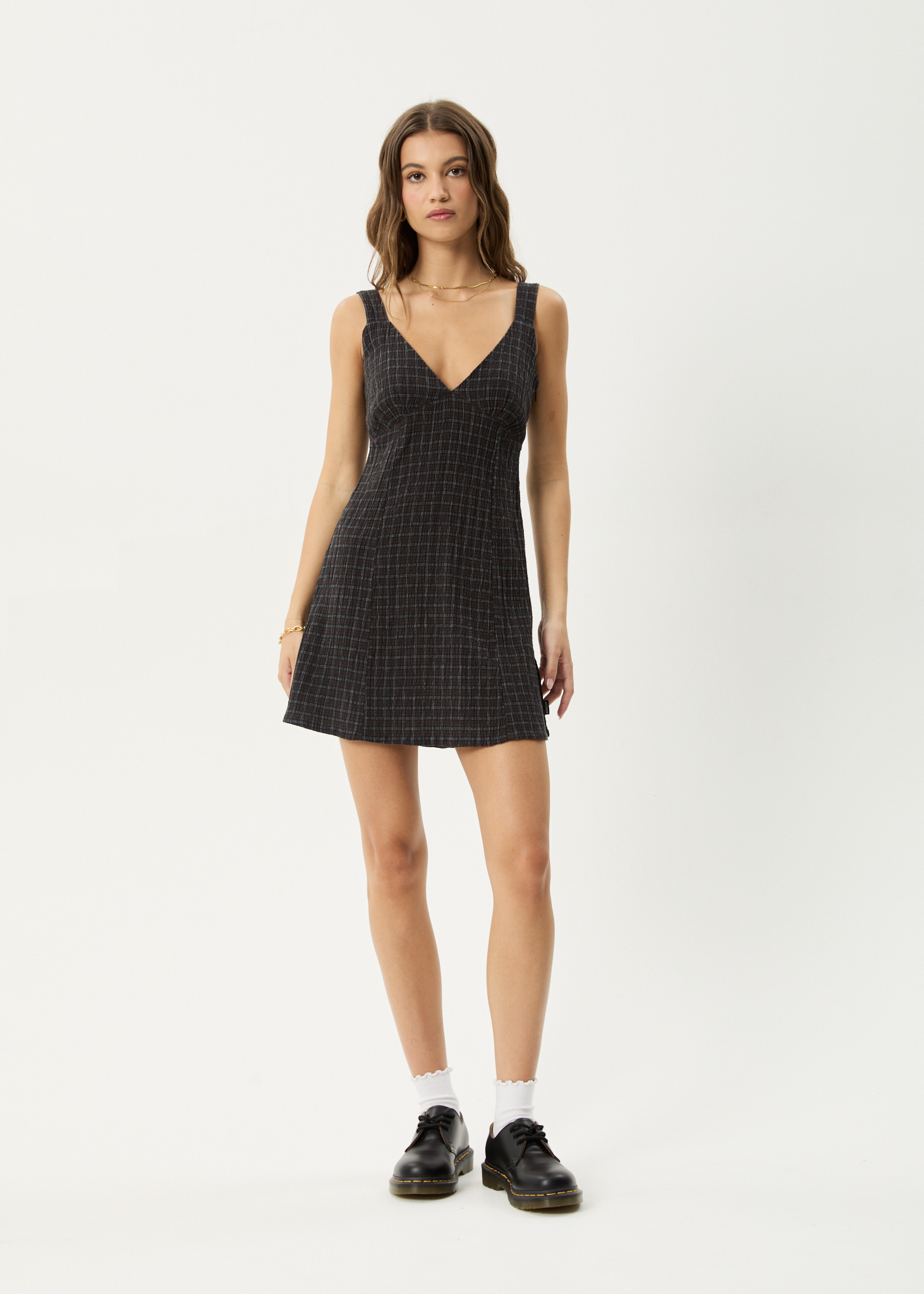 AFENDS Womens Dusk - Seersucker Check Mini Dress - Black Check