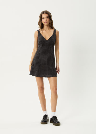 AFENDS Womens Dusk - Seersucker Check Mini Dress - Black Check