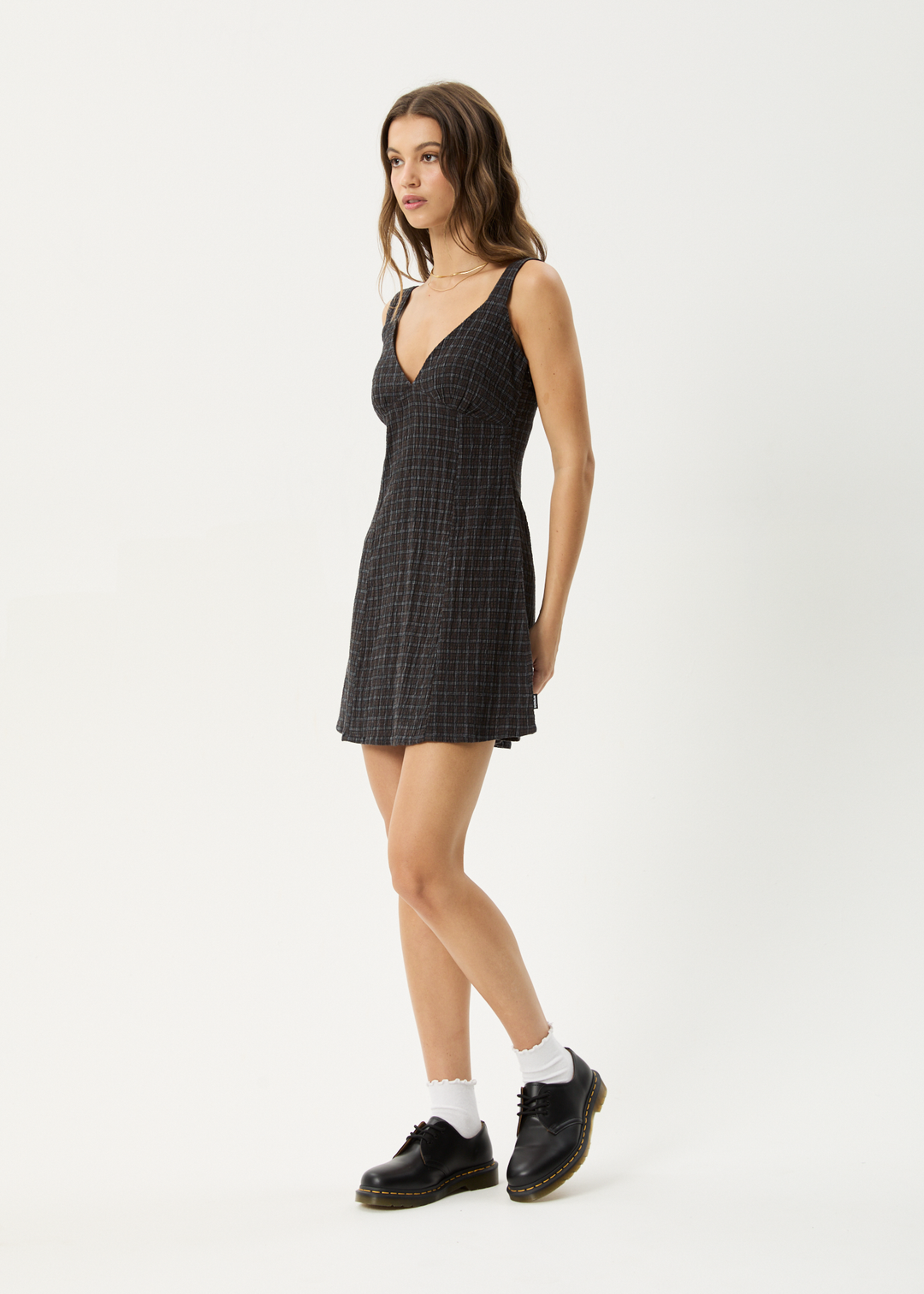 AFENDS Womens Dusk - Seersucker Check Mini Dress - Black Check