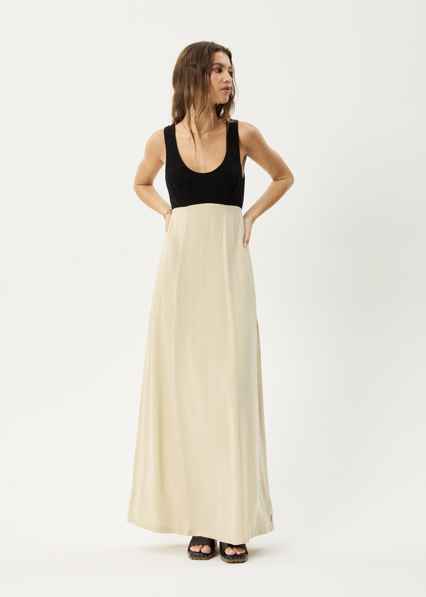 AFENDS Womens Charlotte - Maxi Dress - Biscuit / Black