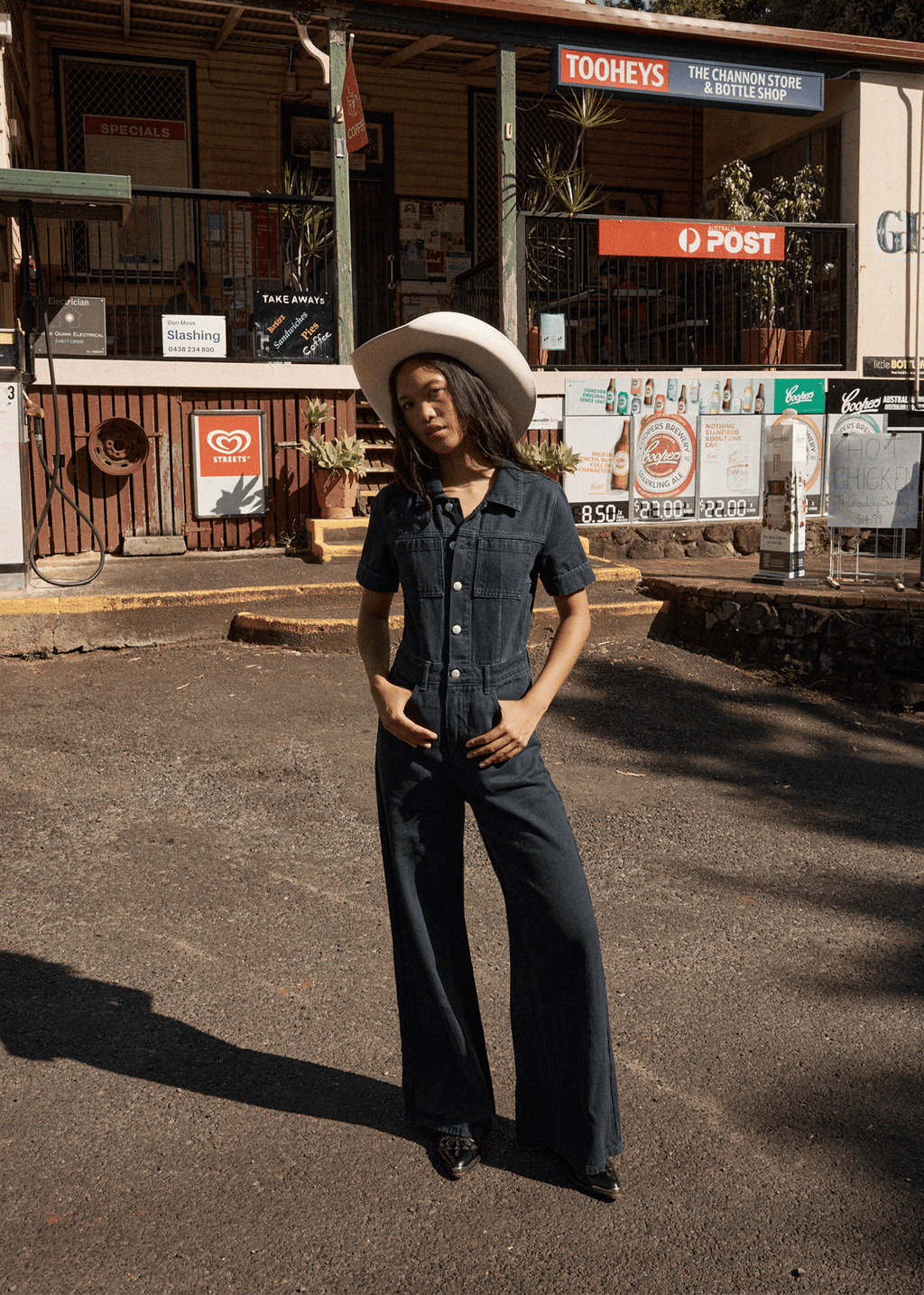 AFENDS Womens Weston Miami - Denim Flared Jumpsuit - Ink