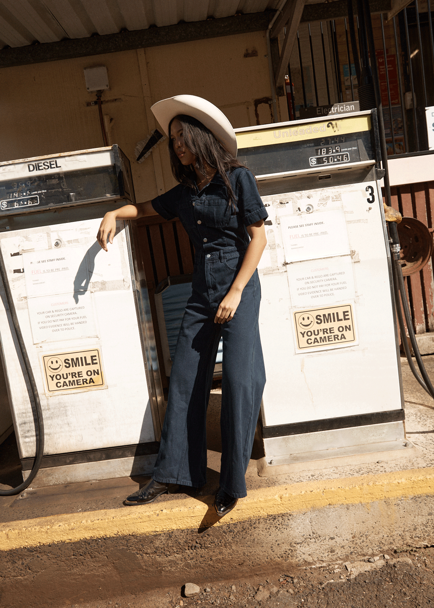 AFENDS Womens Weston Miami - Denim Flared Jumpsuit - Ink