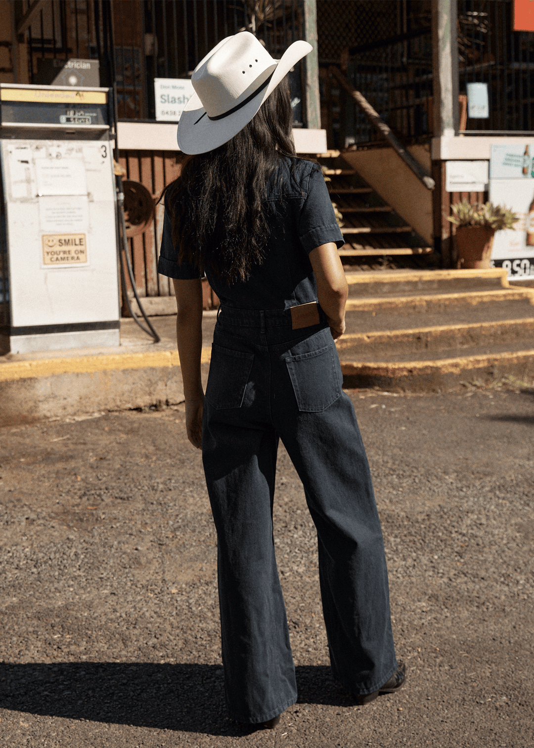 AFENDS Womens Weston Miami - Denim Flared Jumpsuit - Ink