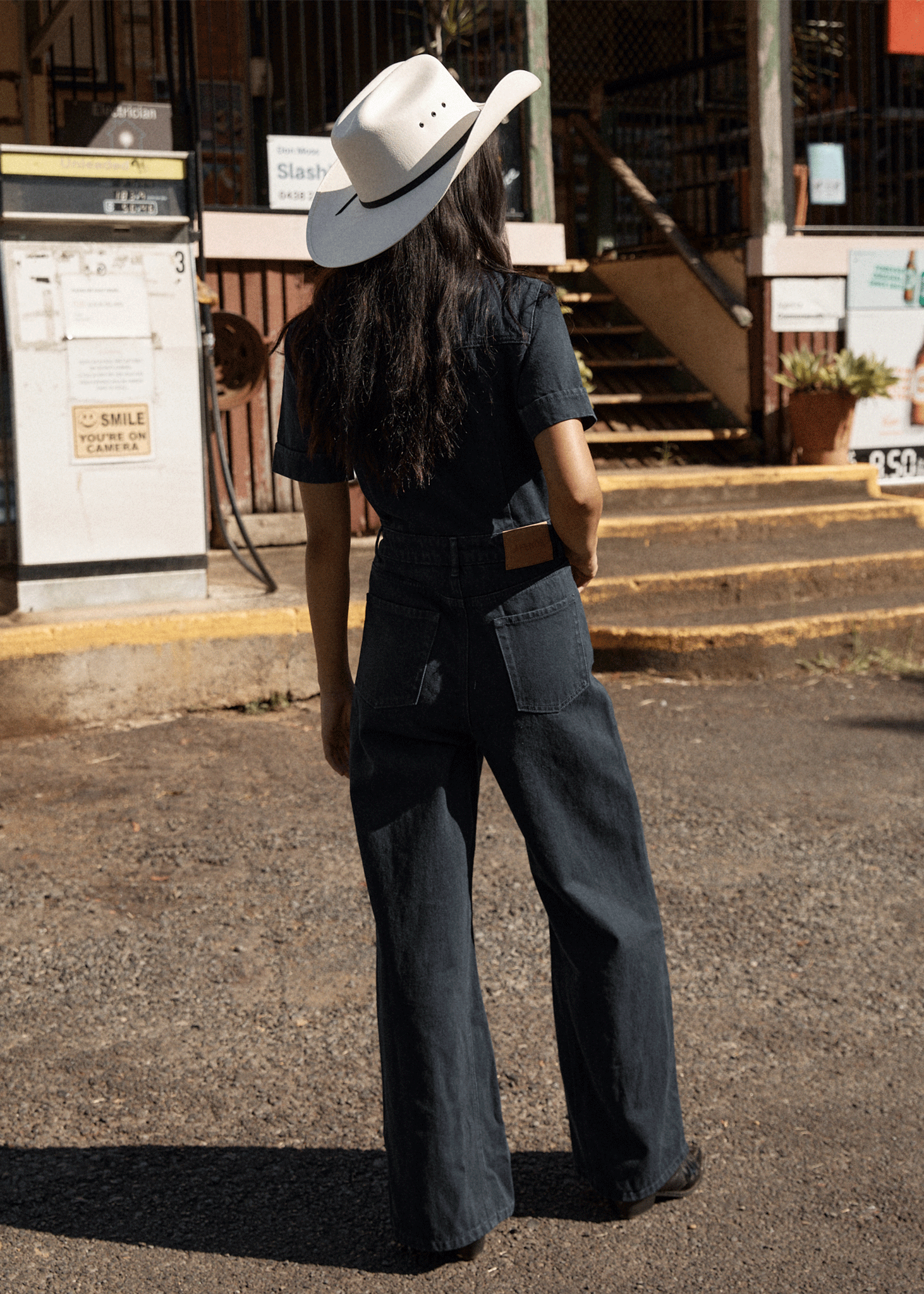 AFENDS Womens Weston Miami - Denim Flared Jumpsuit - Ink