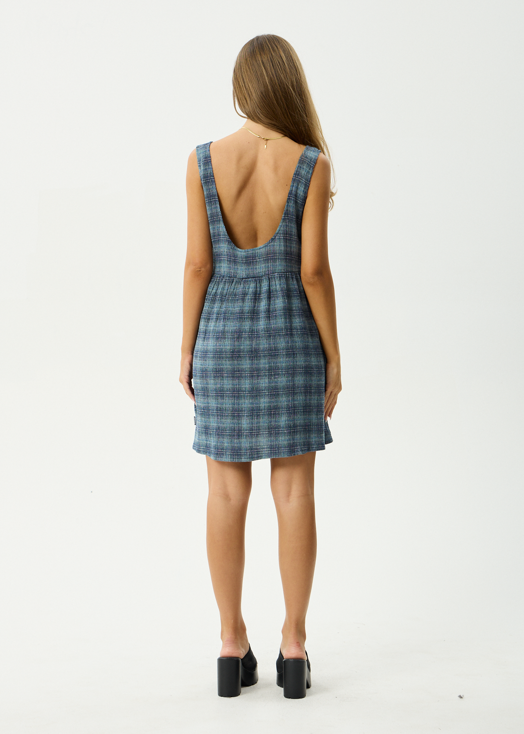 AFENDS Womens Position Jesse - Seersucker Mini Dress - Navy Check