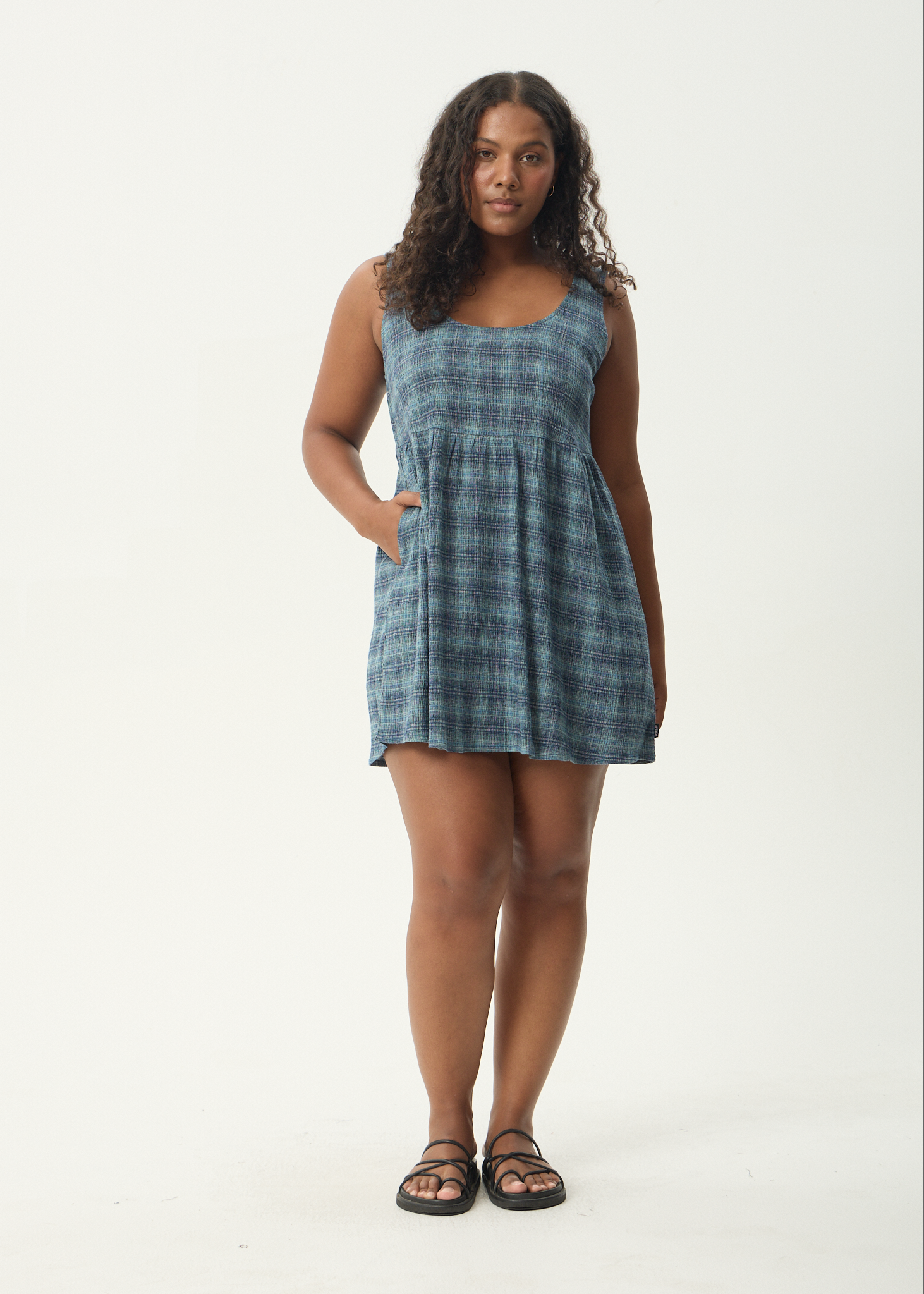 AFENDS Womens Jesse - Seersucker Mini Dress - Navy Check
