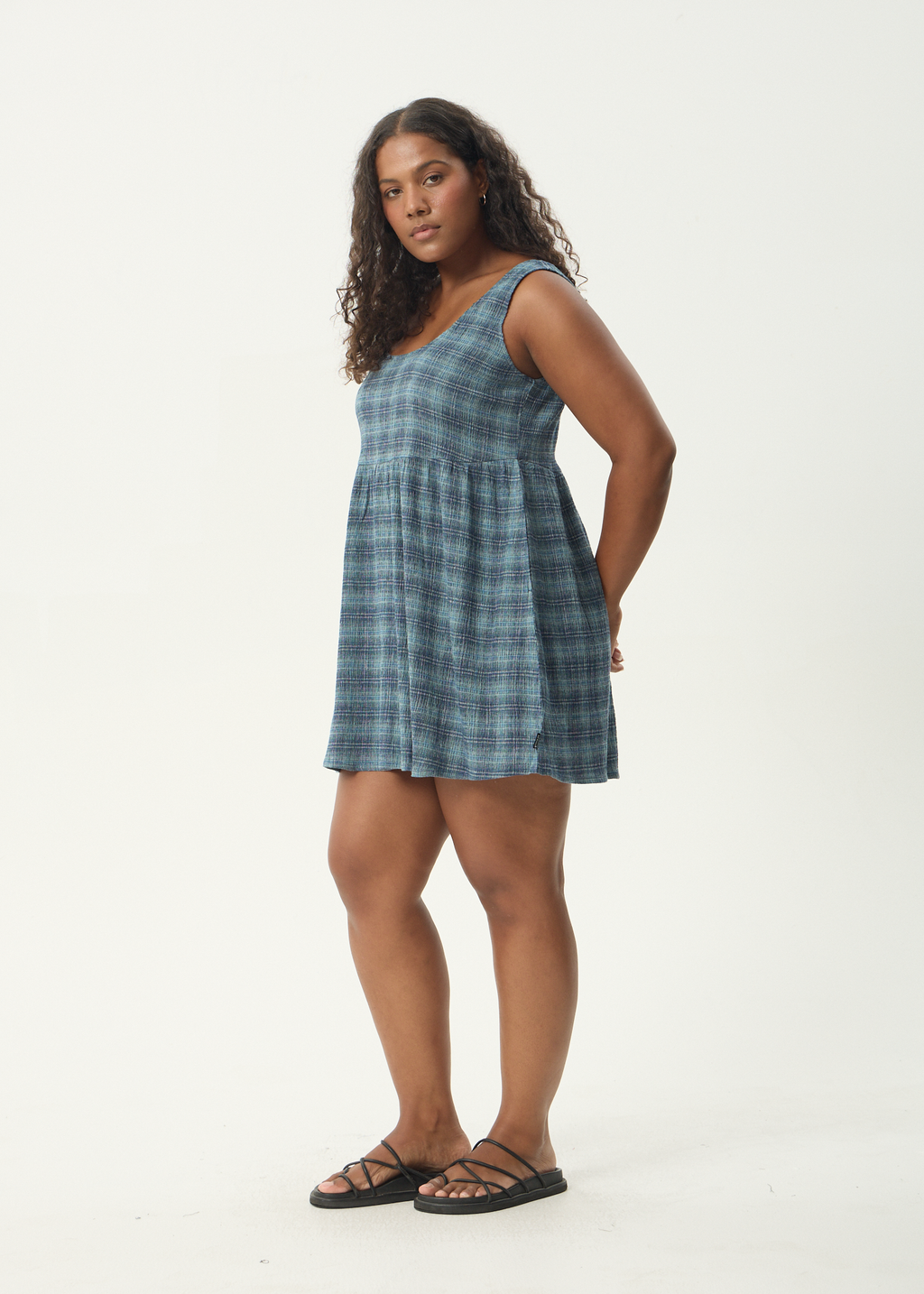 AFENDS Womens Jesse - Seersucker Mini Dress - Navy Check