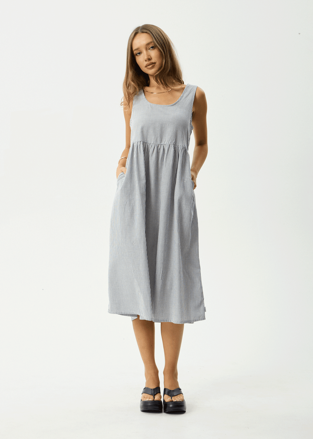 AFENDS Womens Intergalactic - Midi Dress - Navy Stripe