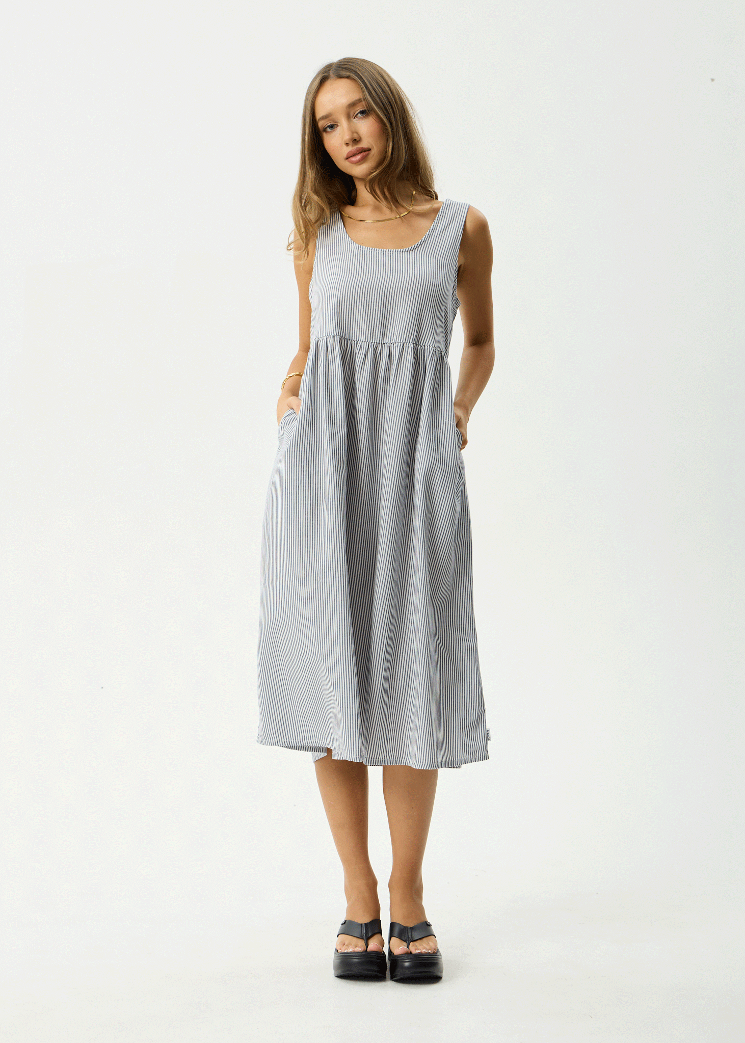 AFENDS Womens Intergalactic - Midi Dress - Navy Stripe