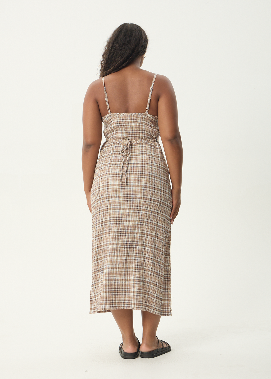 AFENDS Womens Rumi - Seersucker Midi Dress - Chai Check