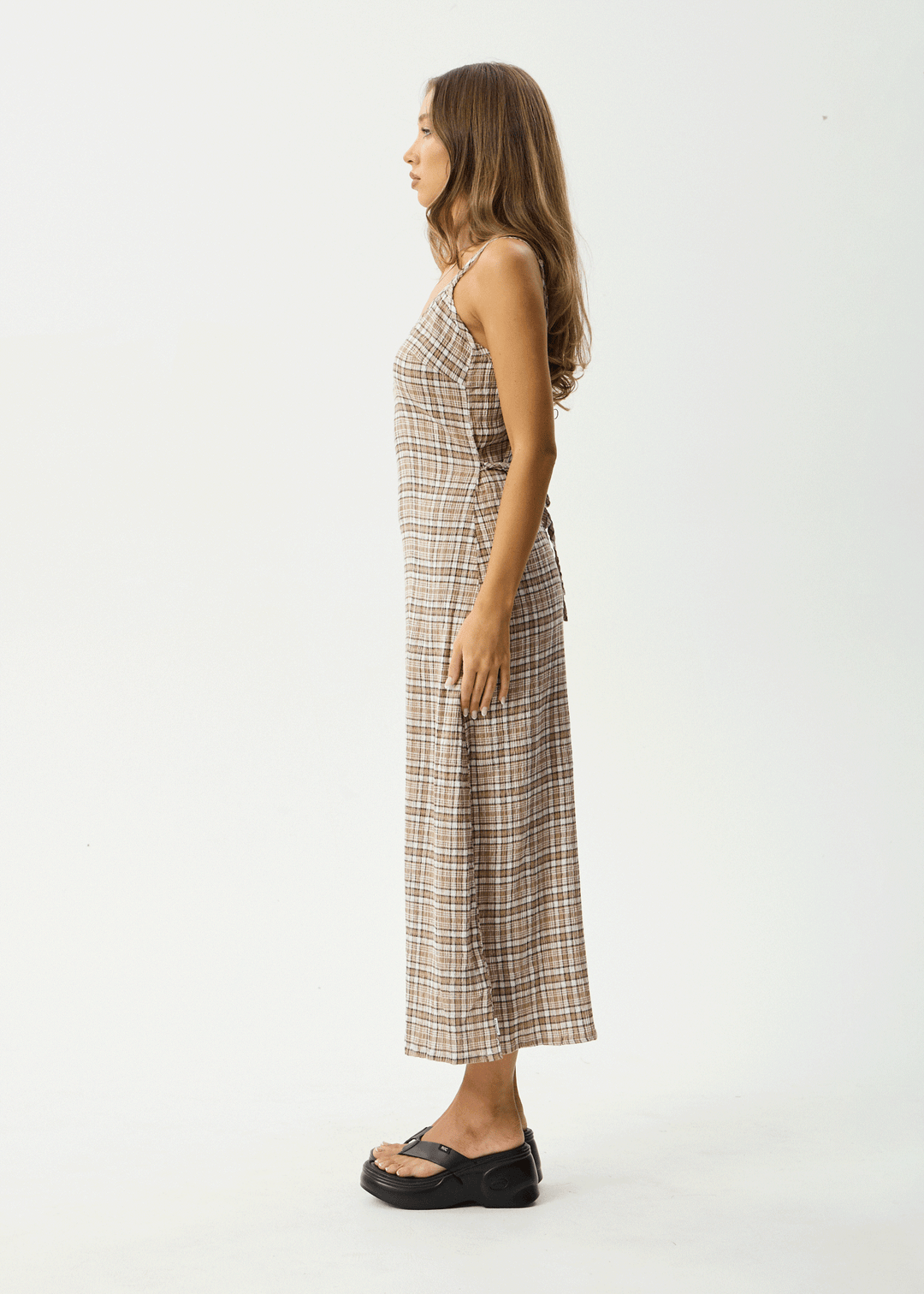 AFENDS Womens Flight Rumi - Seersucker Check Dress - Chai Check