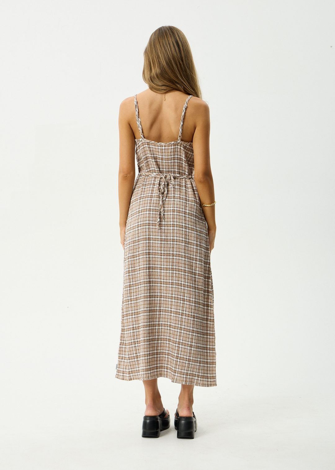 AFENDS Womens Flight Rumi - Seersucker Check Dress - Chai Check