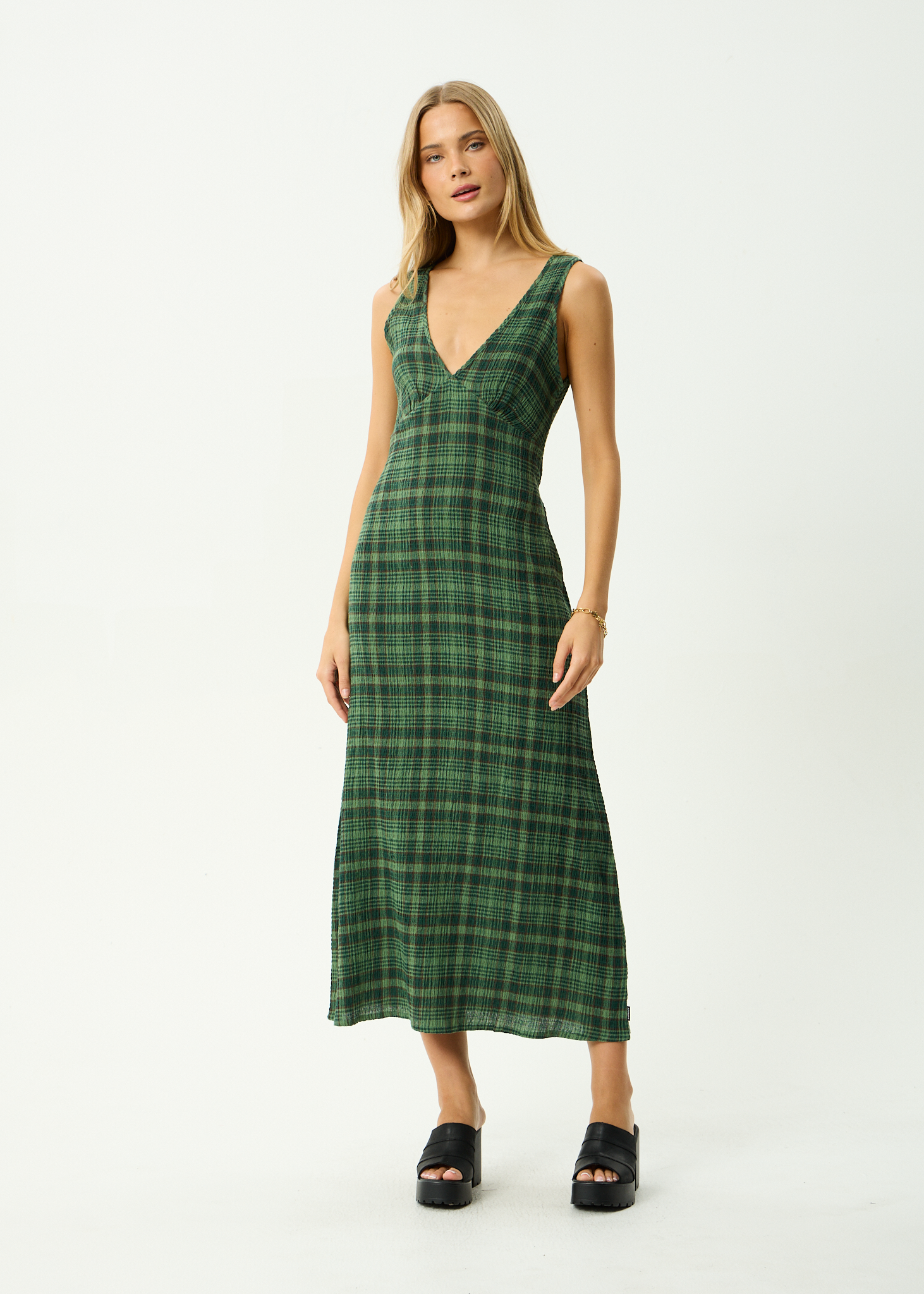 AFENDS Womens Lonnie - Seersucker Maxi Dress - Hunter Green