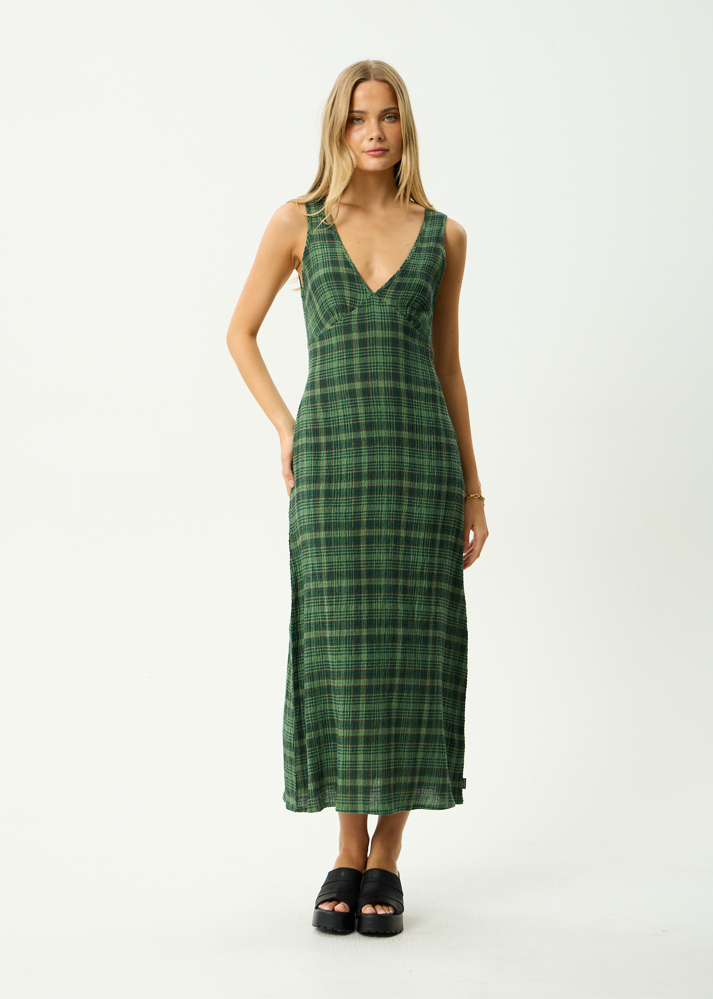 AFENDS Womens Lonnie - Seersucker Maxi Dress - Hunter Green