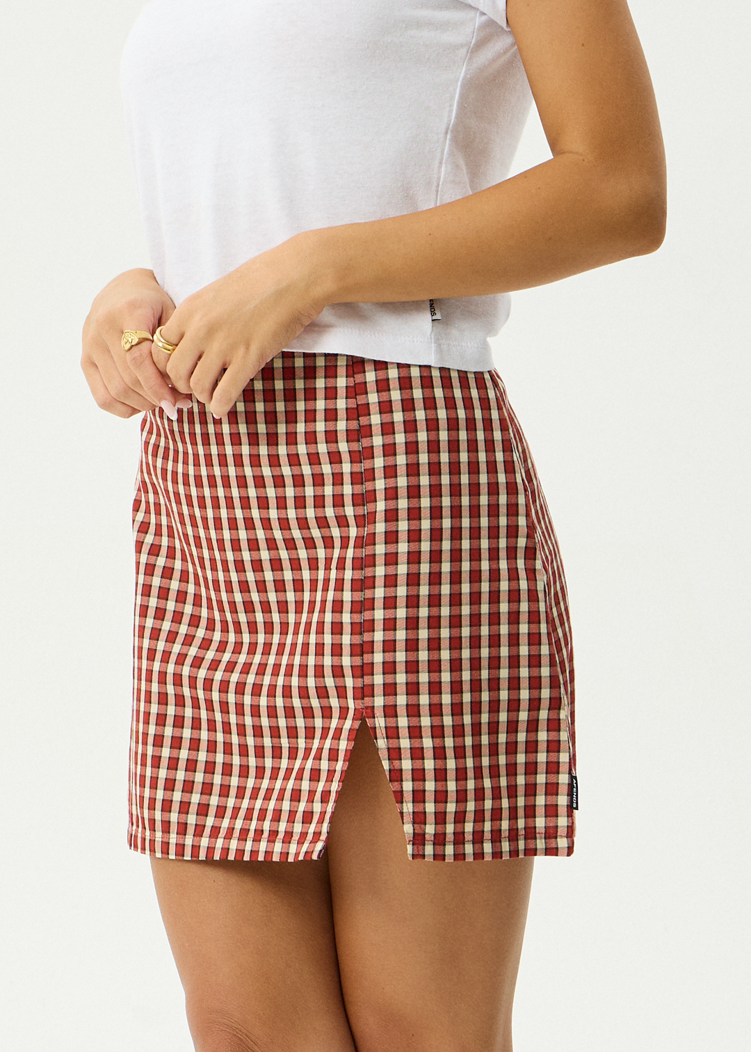 AFENDS Womens Austin - Check Mini Skirt - Red Rum