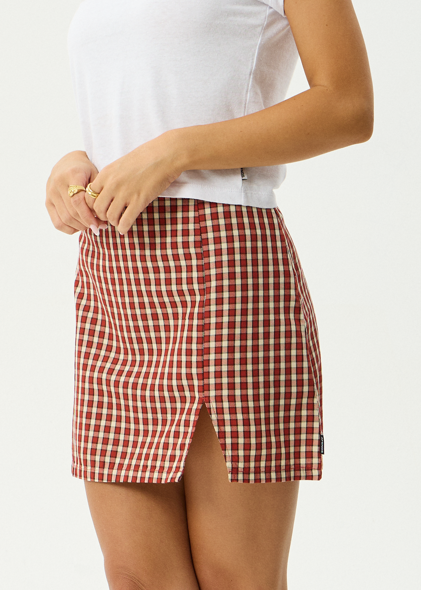 AFENDS Womens Austin - Check Mini Skirt - Red Rum