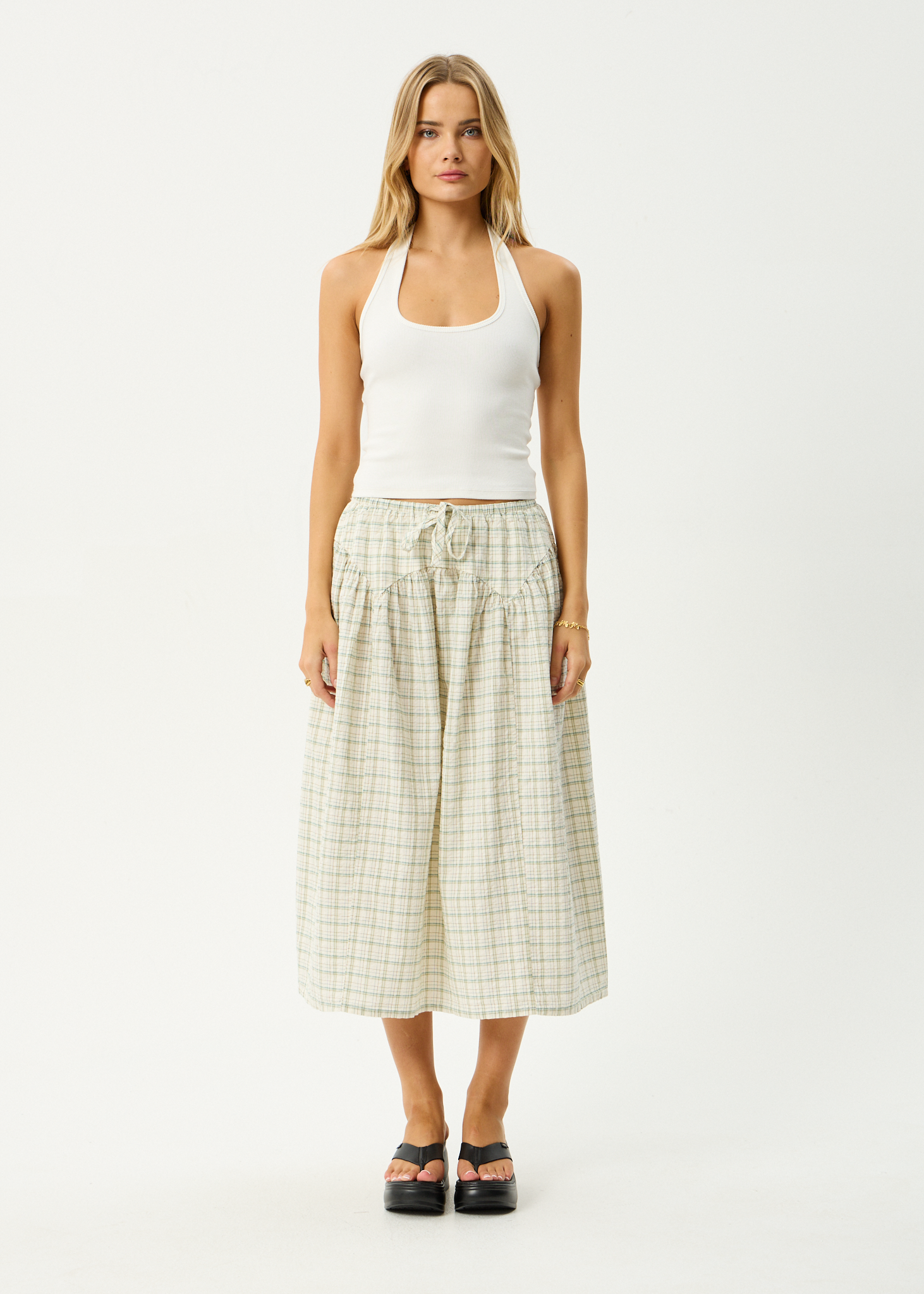 AFENDS Womens Legacy - Check Midi Skirt - Boa Check
