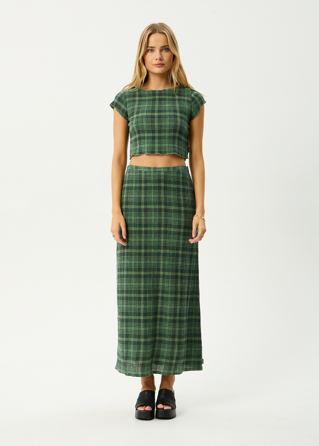 AFENDS Womens Lonnie - Seersucker Top - Hunter Green