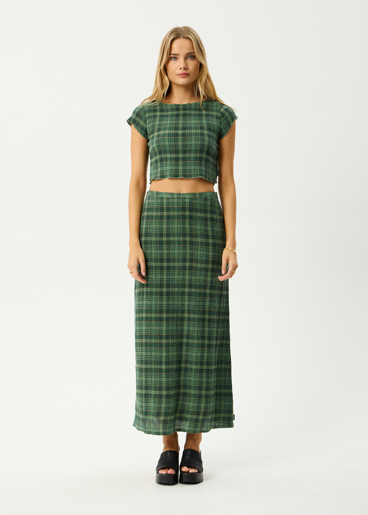 AFENDS Womens Lonnie - Seersucker Top - Hunter Green