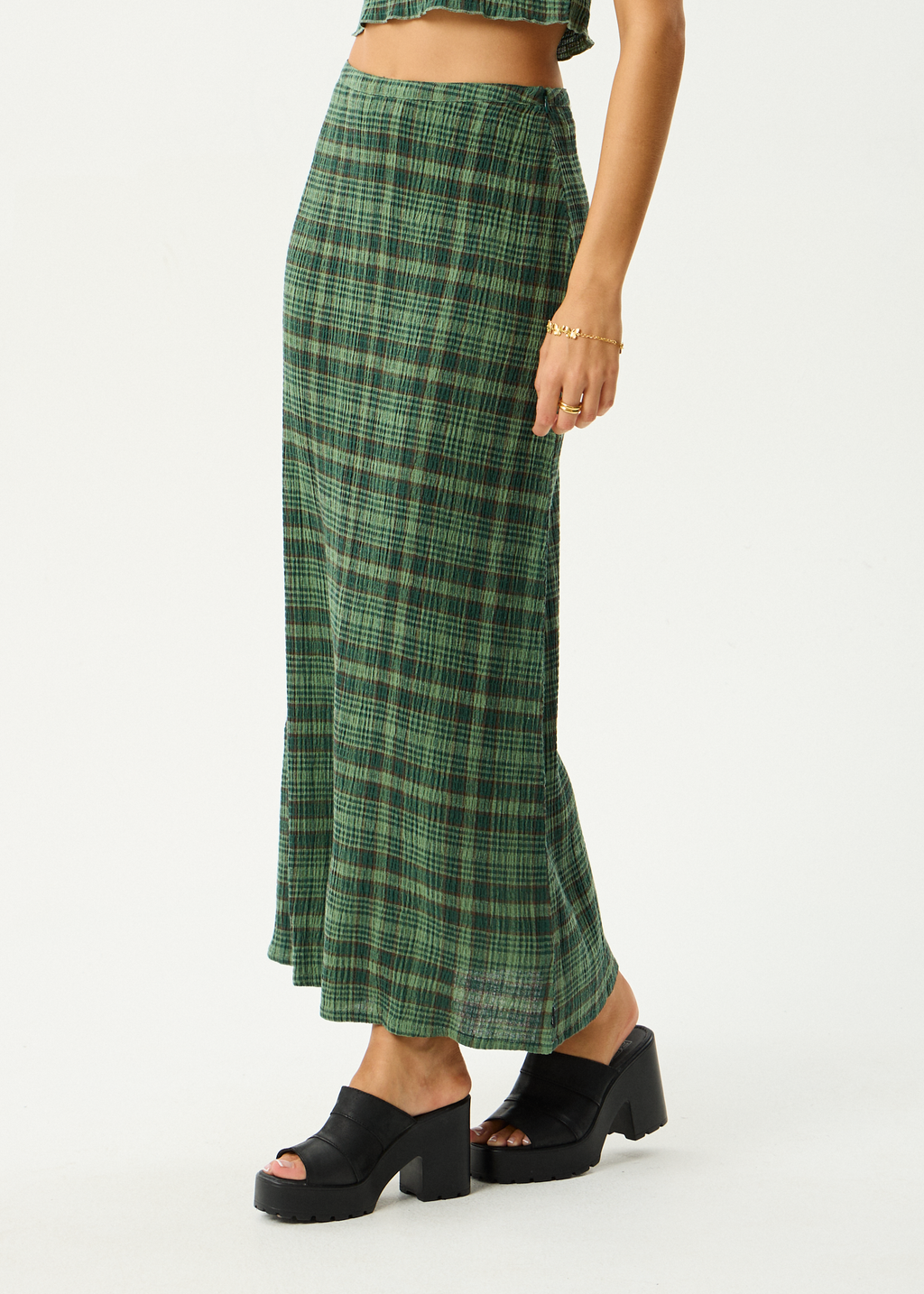 AFENDS Womens Lonnie - Seersucker Maxi Skirt - Hunter Green