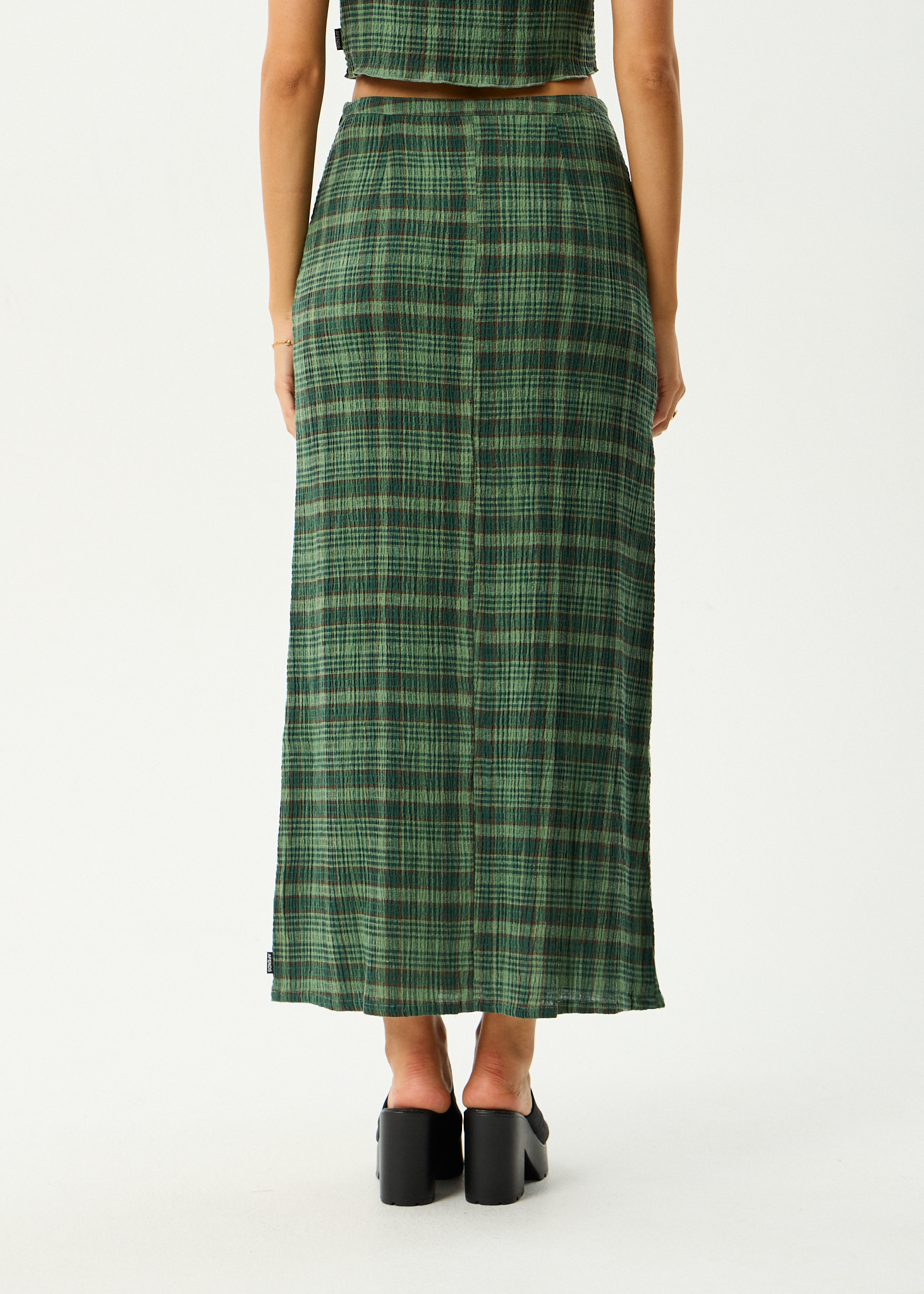 AFENDS Womens Lonnie - Seersucker Maxi Skirt - Hunter Green
