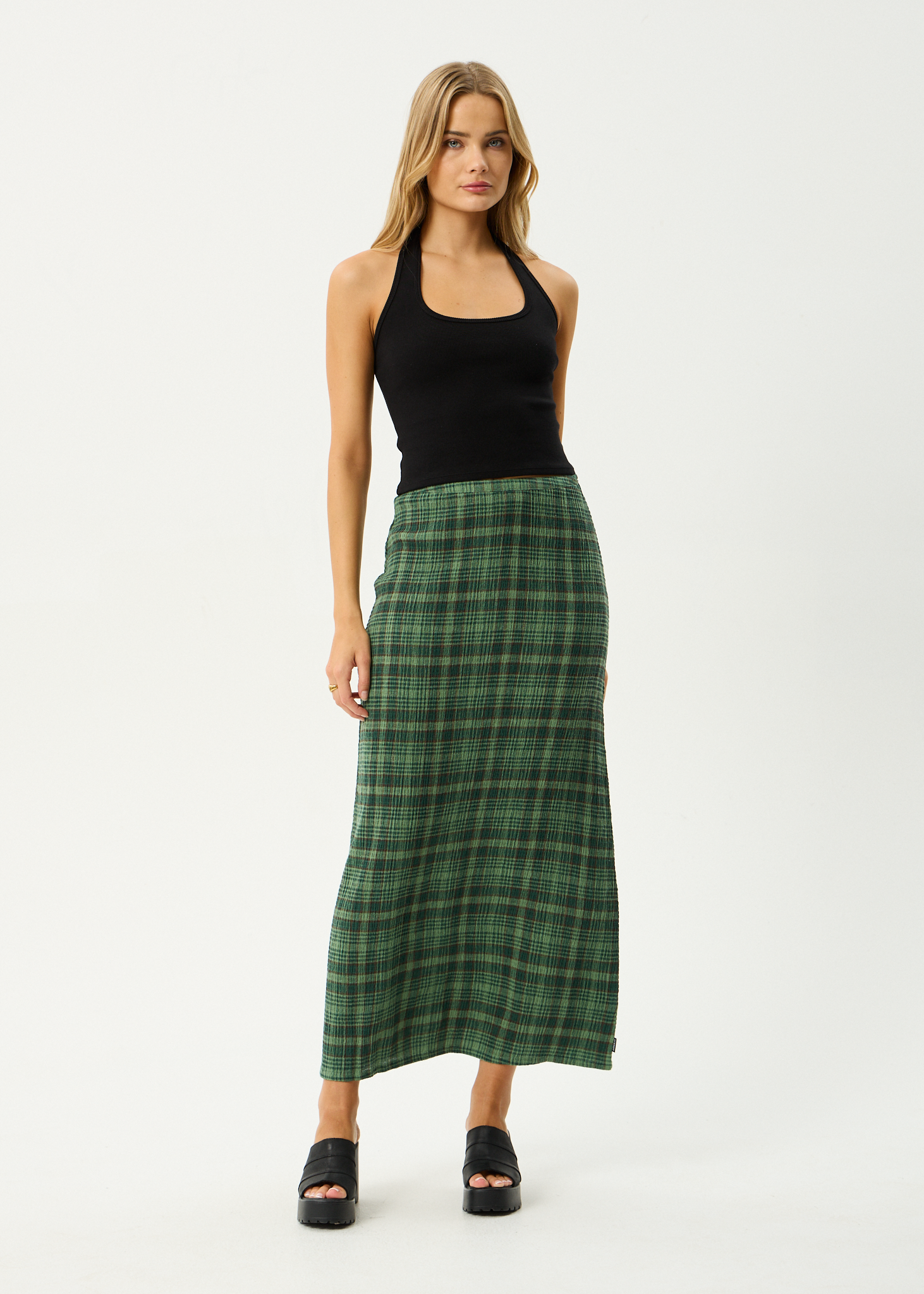 AFENDS Womens Lonnie - Seersucker Maxi Skirt - Hunter Green