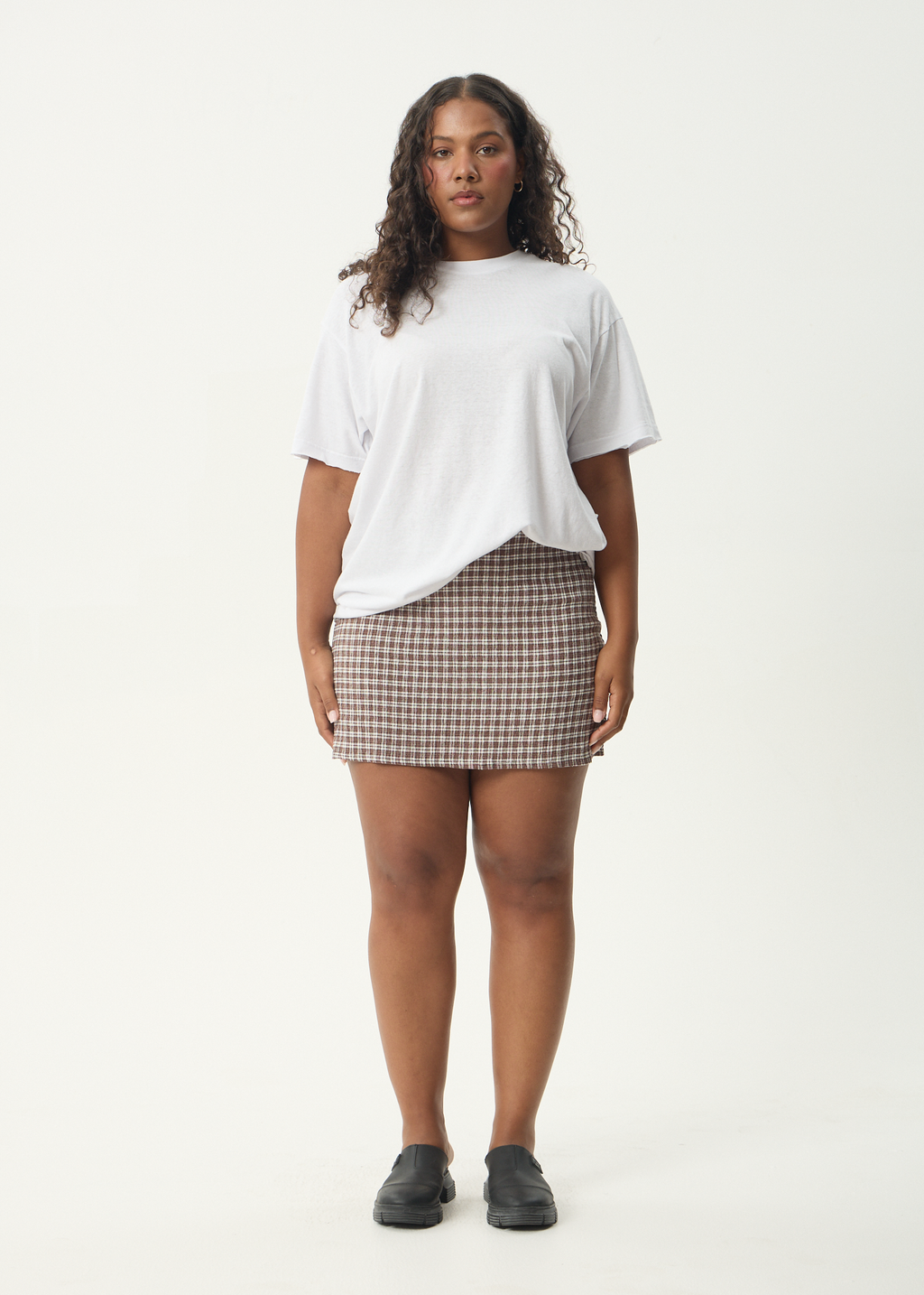 AFENDS Womens Base - Seersucker Mini Skirt - Coffee Check