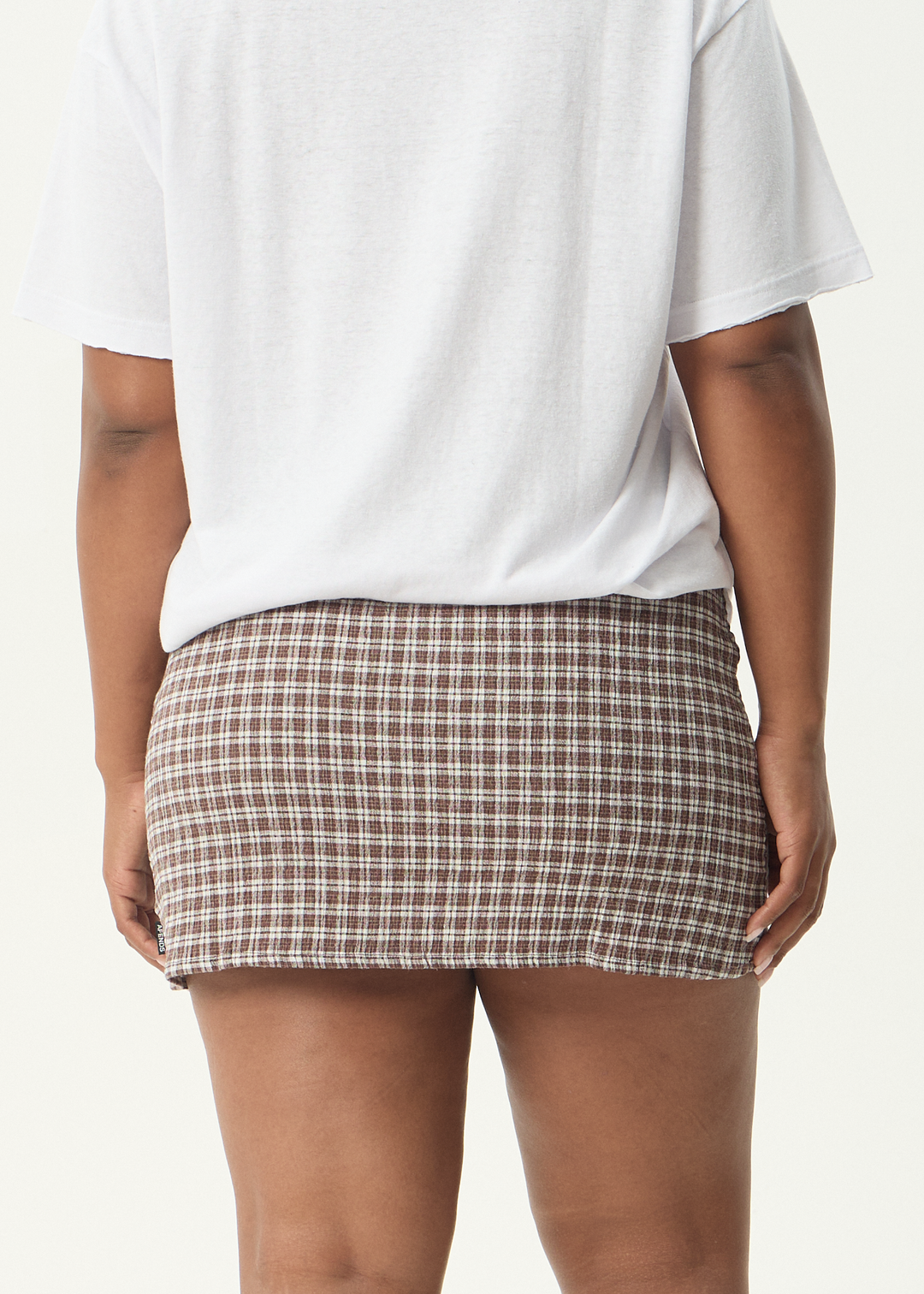 AFENDS Womens Base - Seersucker Mini Skirt - Coffee Check