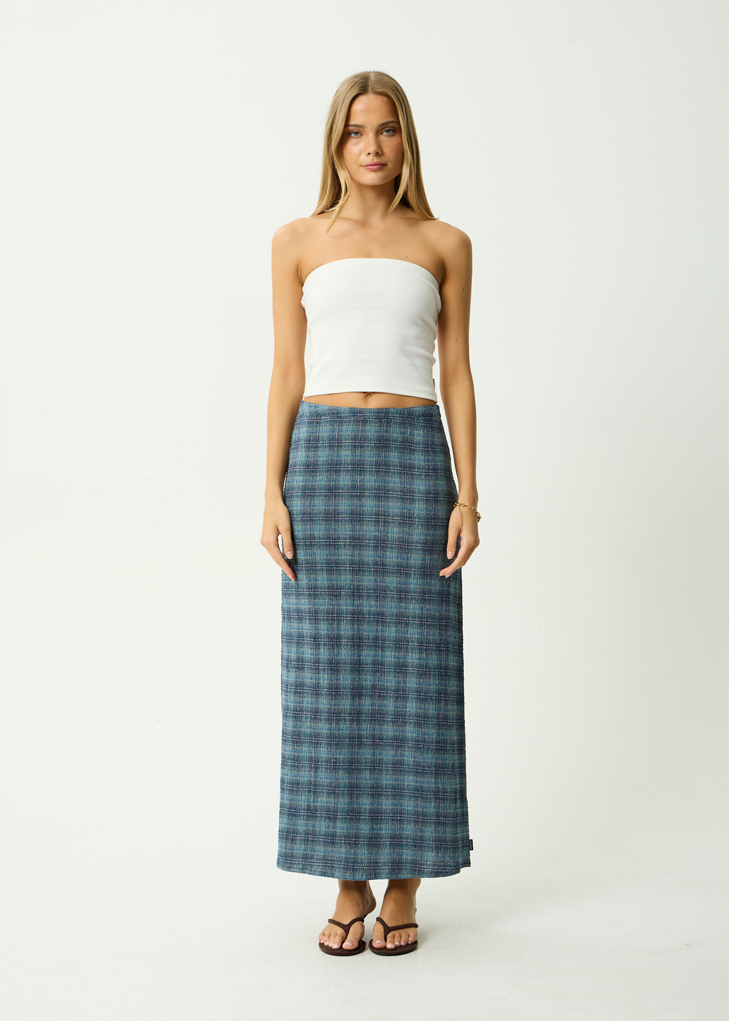 AFENDS Womens Position - Seersucker Maxi Skirt - Navy Check