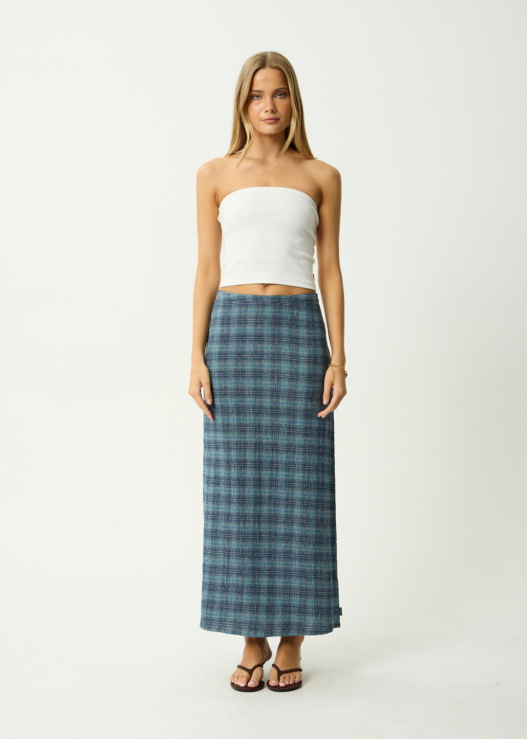 AFENDS Womens Position - Seersucker Maxi Skirt - Navy Check