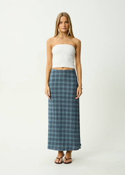 AFENDS Womens Position - Seersucker Maxi Skirt - Navy Check