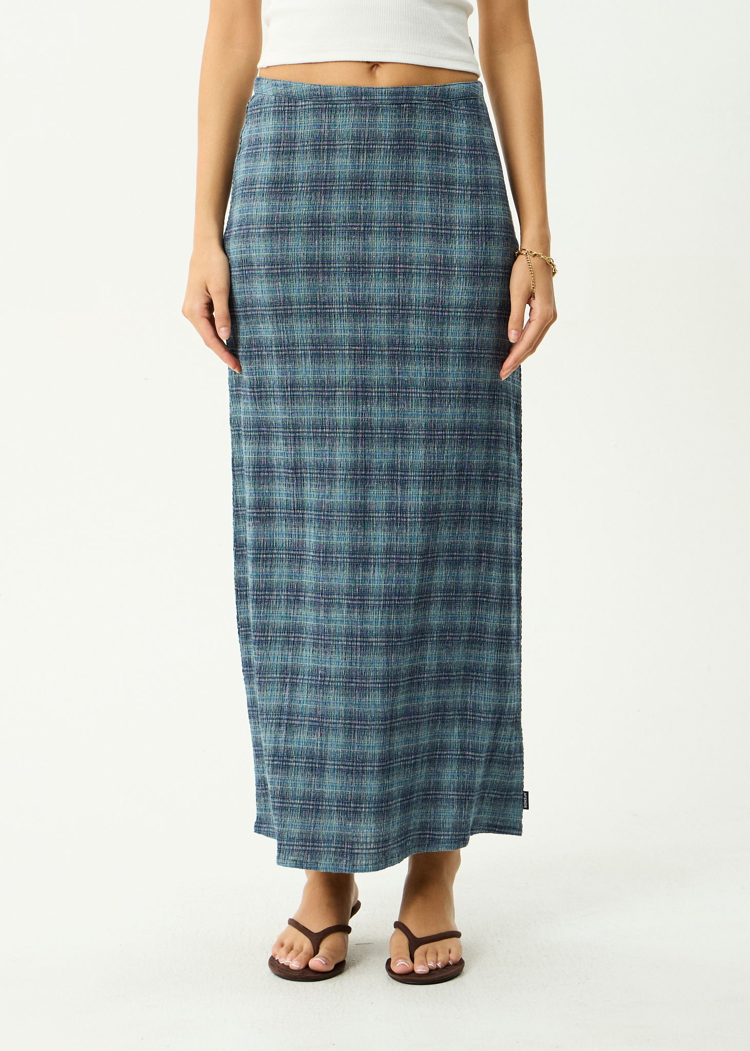 AFENDS Womens Position - Seersucker Maxi Skirt - Navy Check