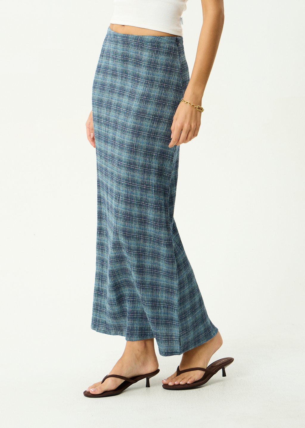 AFENDS Womens Position - Seersucker Maxi Skirt - Navy Check