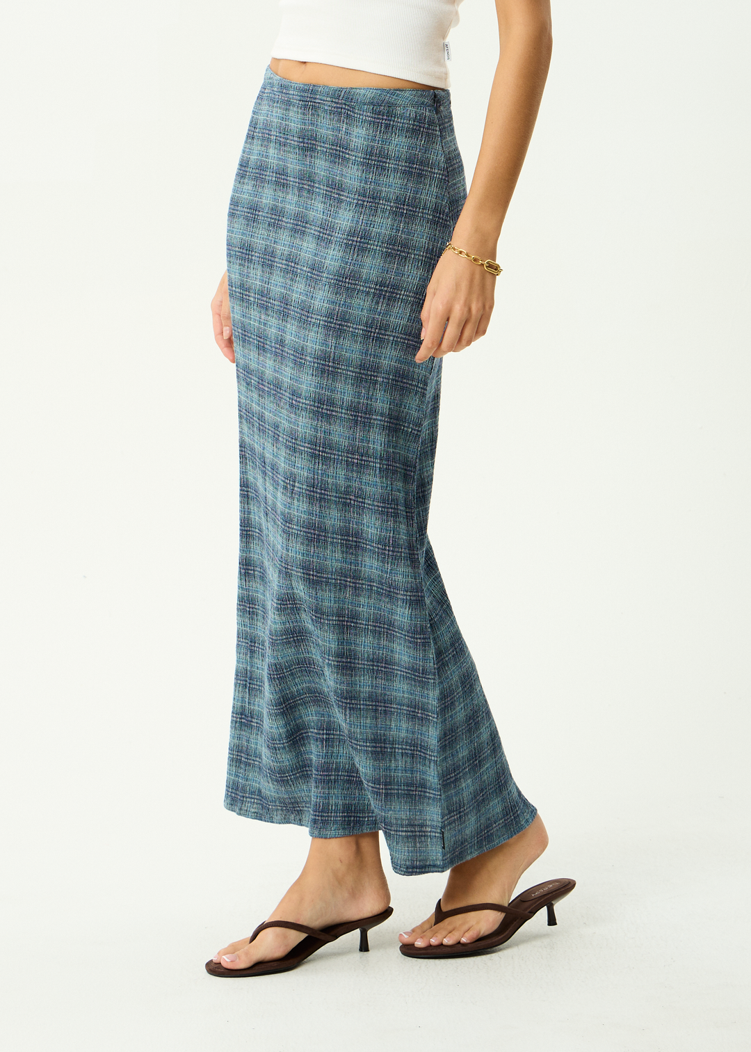 AFENDS Womens Position - Seersucker Maxi Skirt - Navy Check