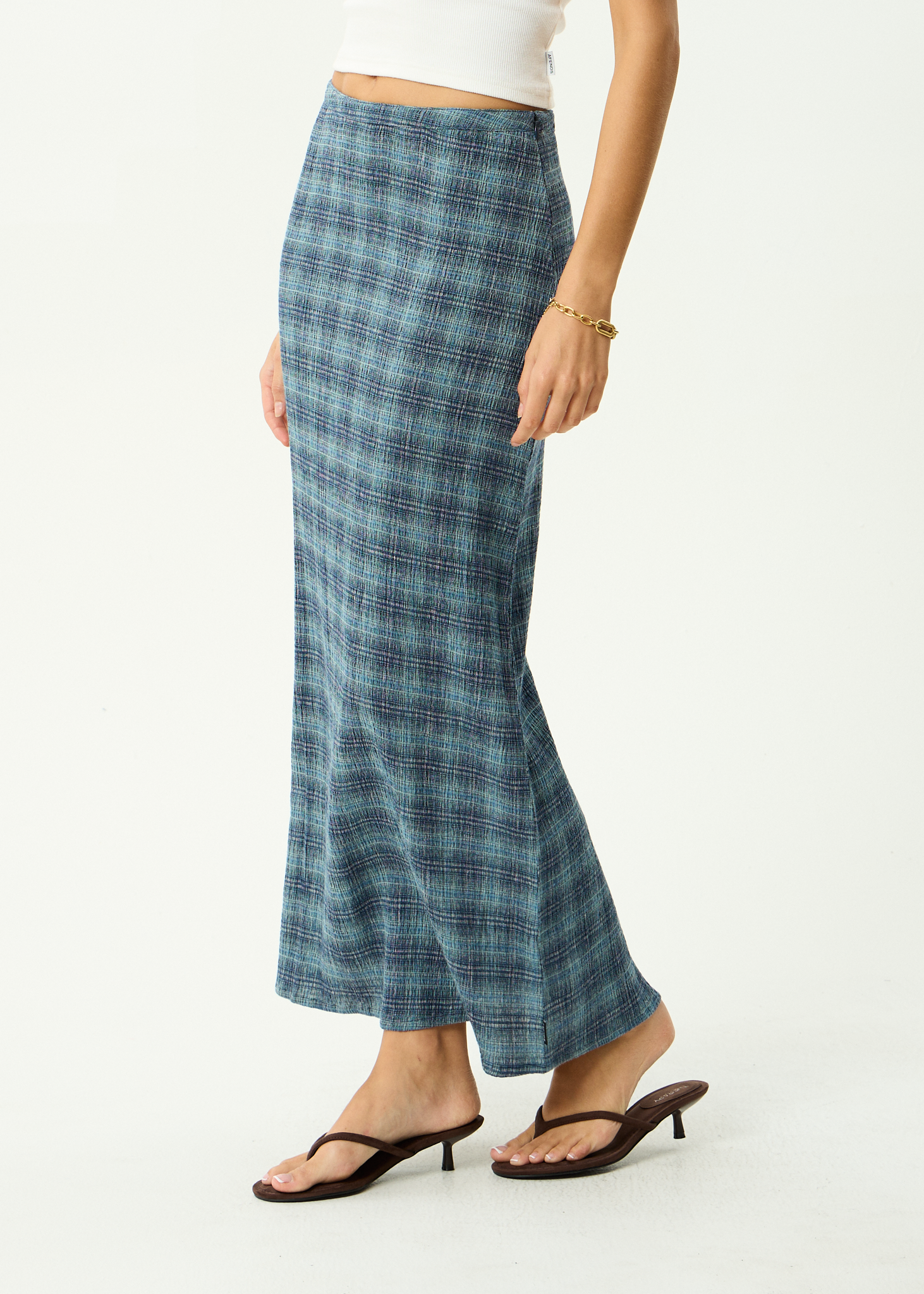 AFENDS Womens Position - Seersucker Maxi Skirt - Navy Check